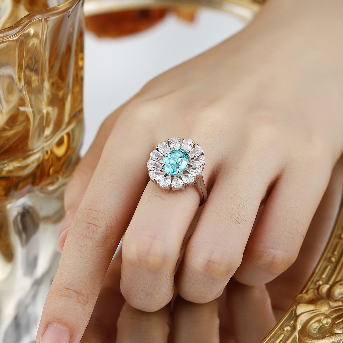 s925 sterling silver lab paraiba/ruby/sapphire/emerald & cz diamond ring