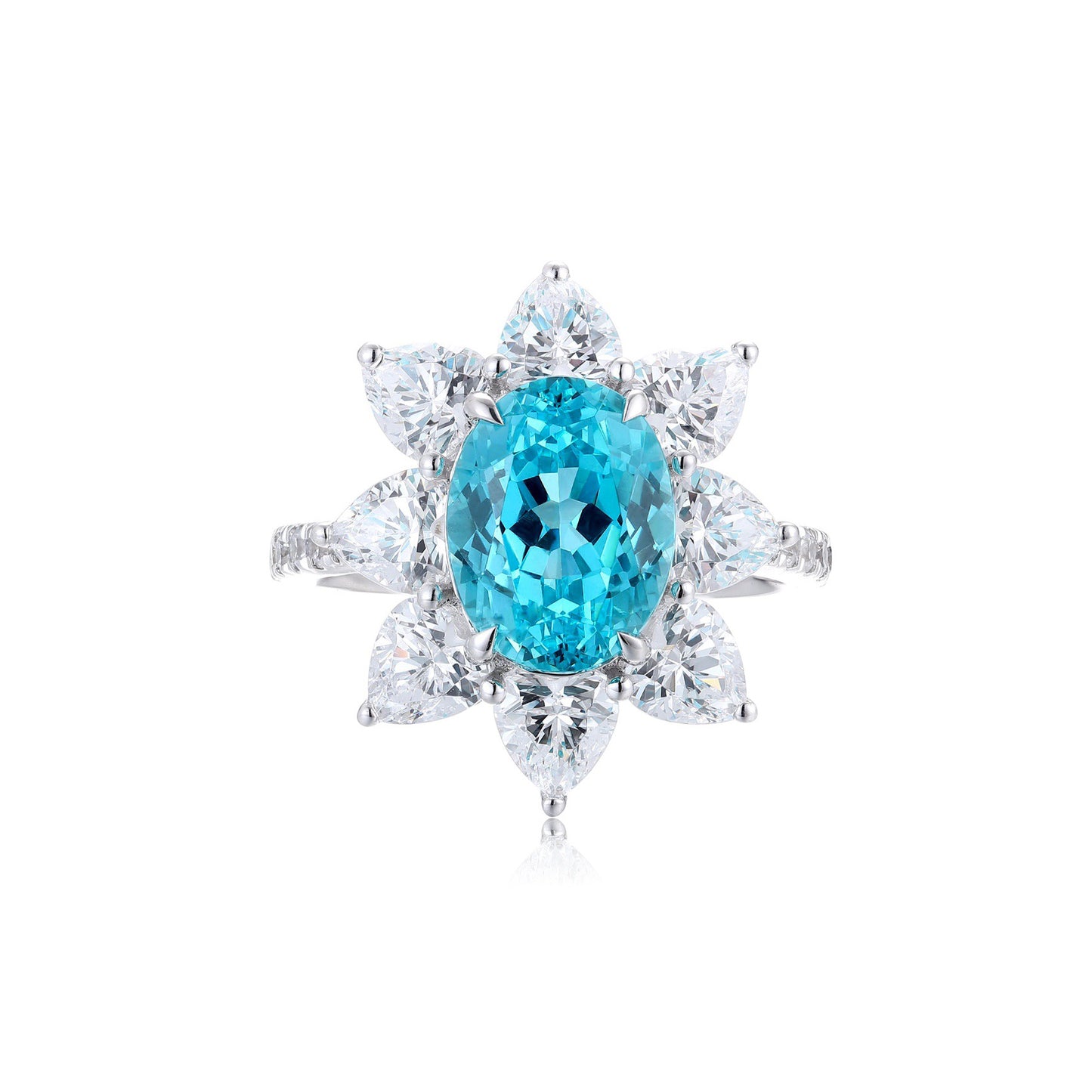 s925 sterling silver lab ruby/sapphire/emerald/paraiba & cz diamond ring