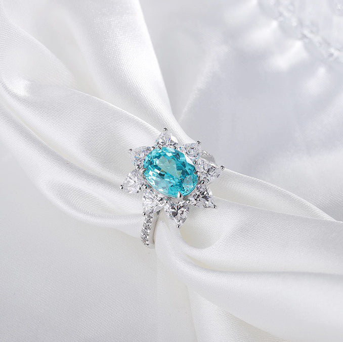 s925 sterling silver lab ruby/sapphire/emerald/paraiba & cz diamond ring