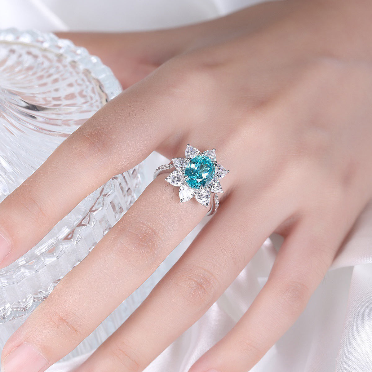 s925 sterling silver lab ruby/sapphire/emerald/paraiba & cz diamond ring
