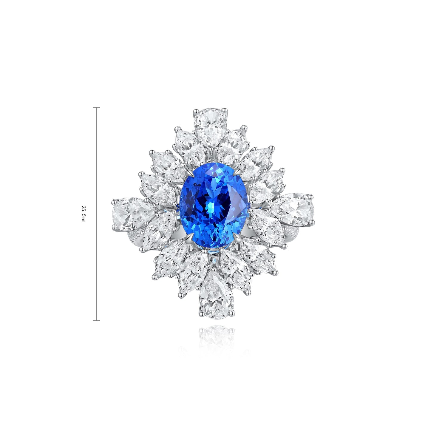 s925 sterling silver lab cobalt spinel/paraiba & cz diamond ring