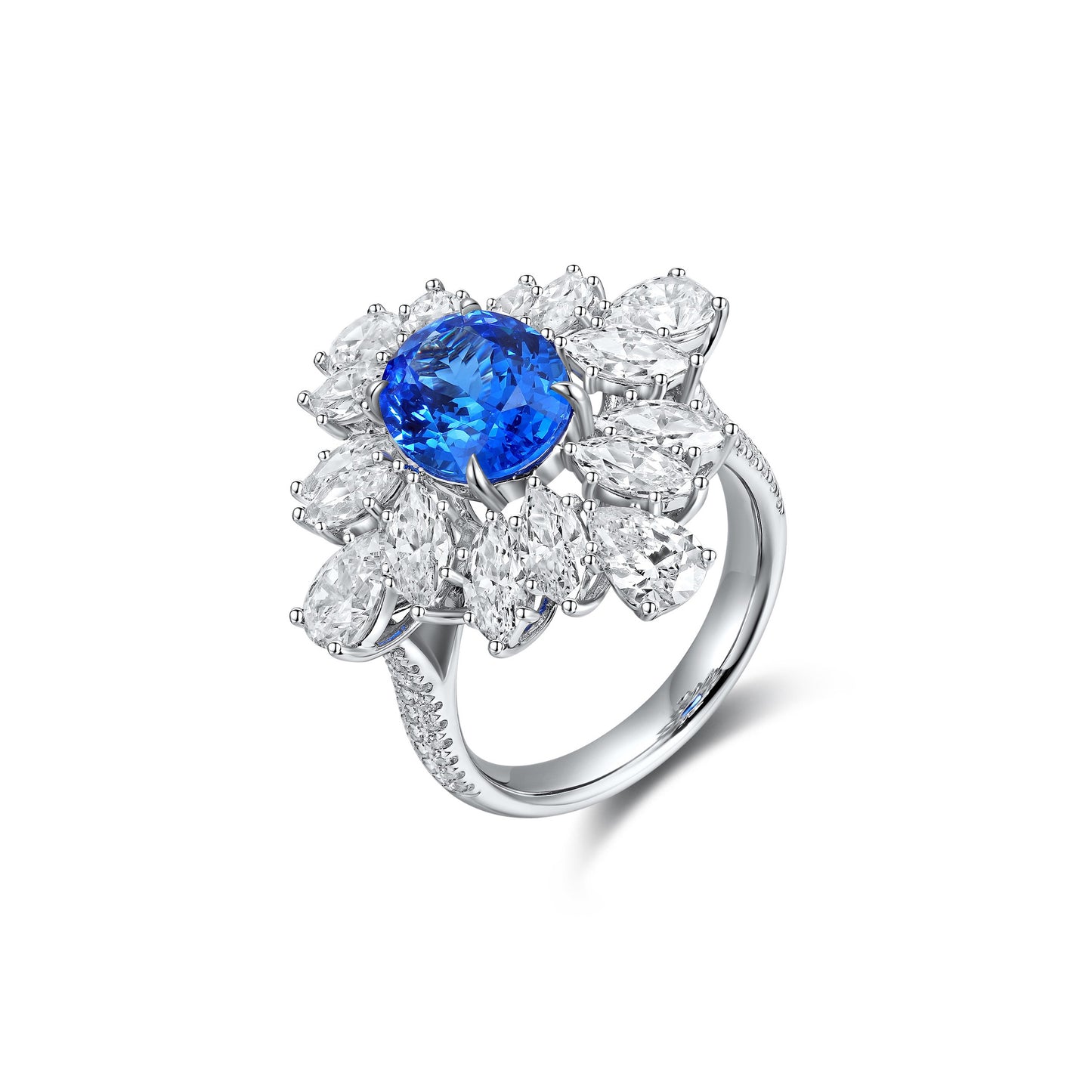 s925 sterling silver lab cobalt spinel/paraiba & cz diamond ring