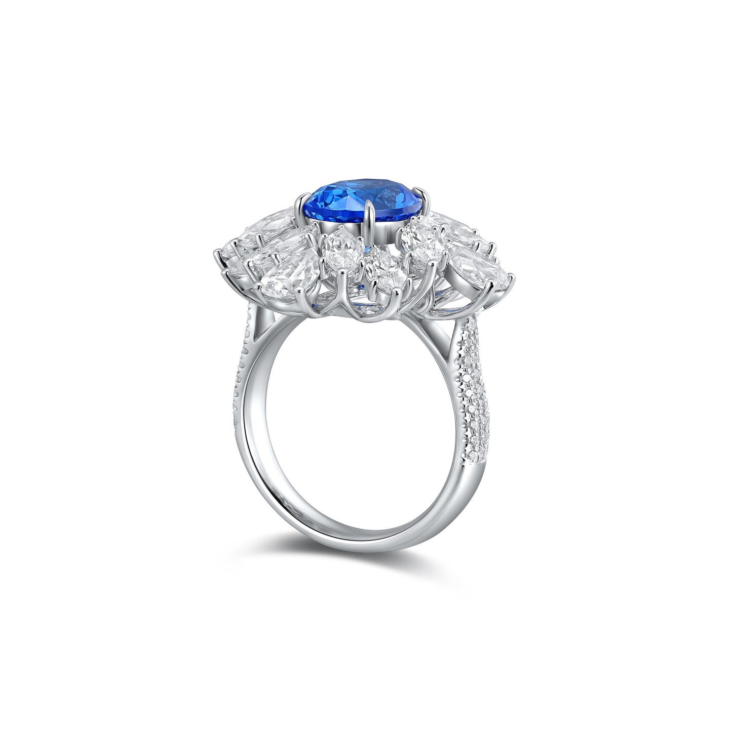 s925 sterling silver lab cobalt spinel/paraiba & cz diamond ring