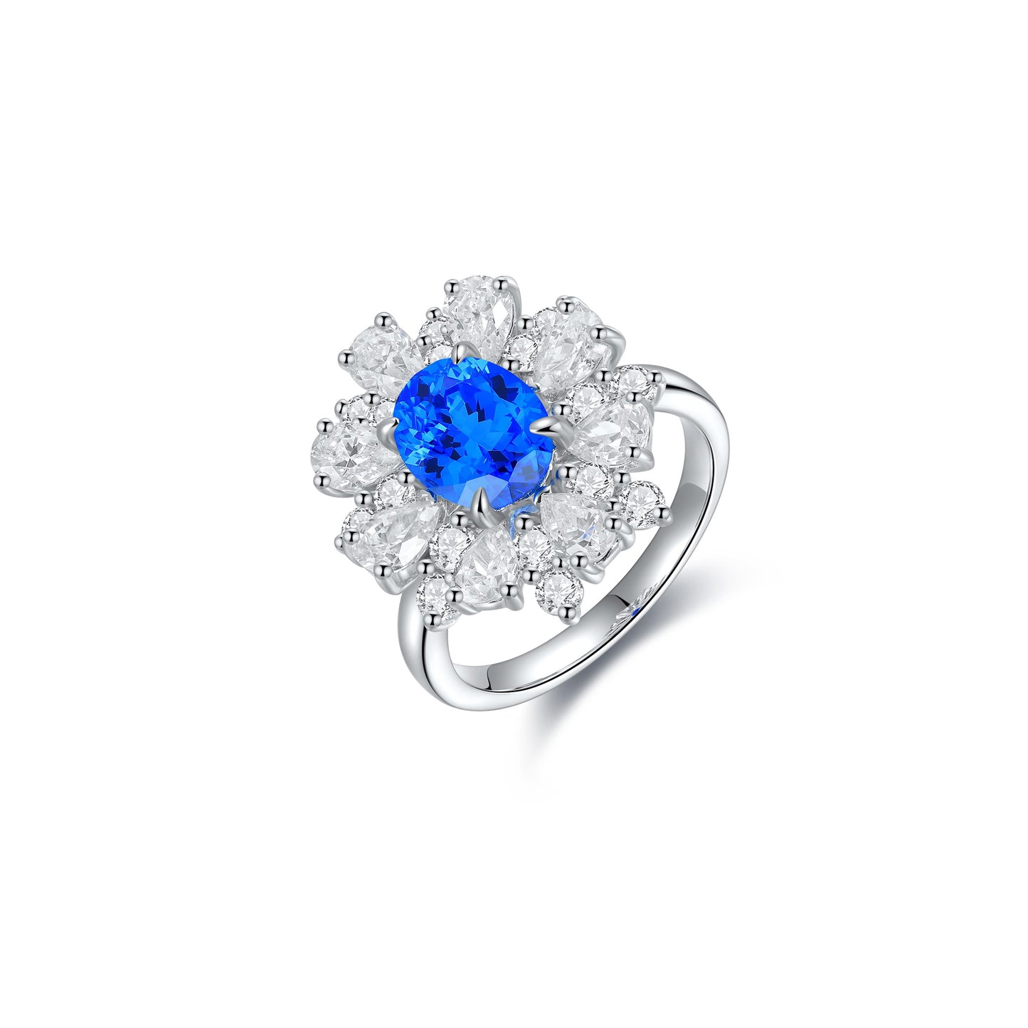 s325 sterling silver lab paraiba/cobalt spinel & cz diamond ring