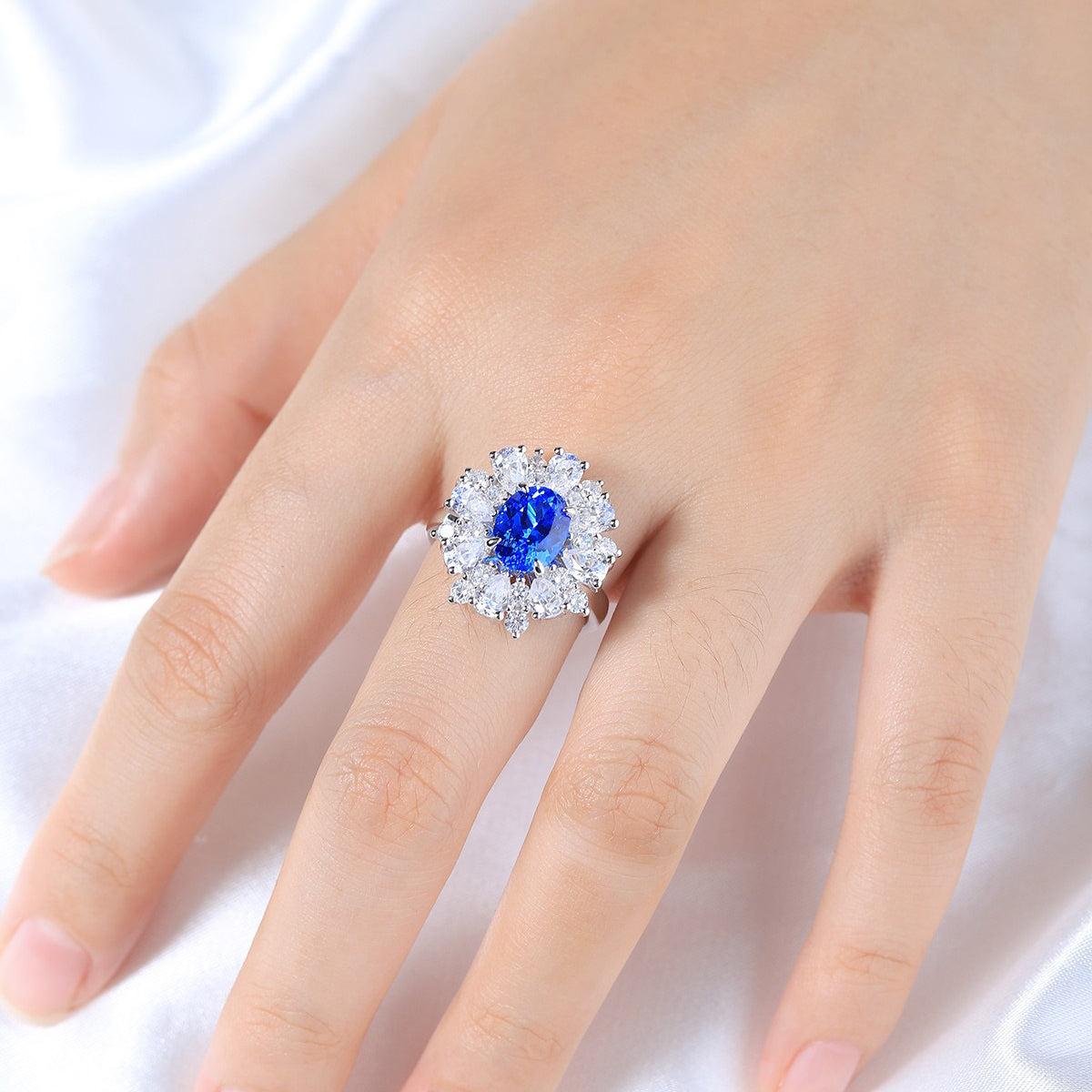 s325 sterling silver lab paraiba/cobalt spinel & cz diamond ring