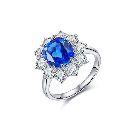 S925 Sterling Silver Lab Cobalt Spinel/Ruby/Sapphire/Emerald/Paraiba & CZ Diamond Ring