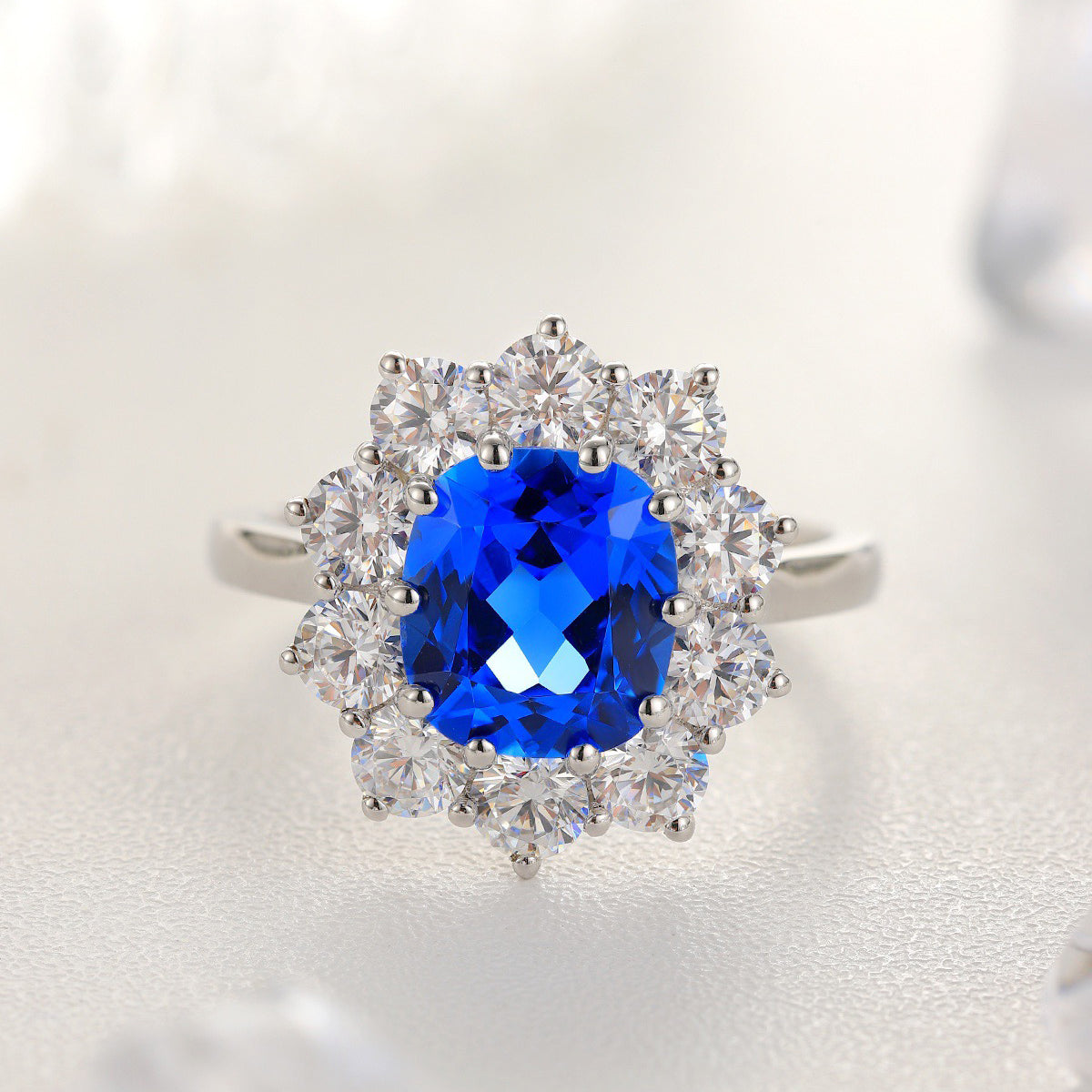 s925 sterling silver lab cobalt spinel/ruby/sapphire/emerald/paraiba & cz diamond ring