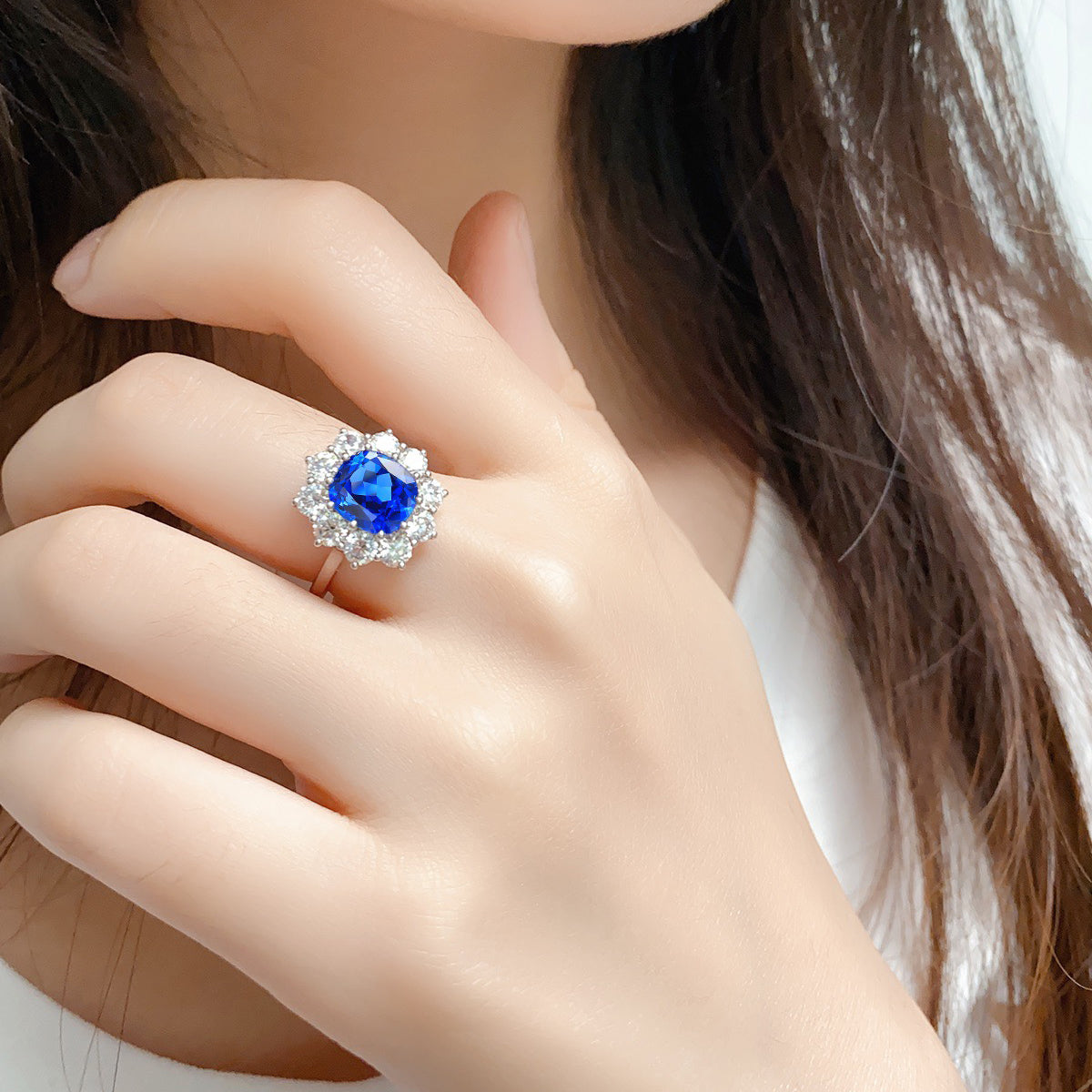 s925 sterling silver lab cobalt spinel/ruby/sapphire/emerald/paraiba & cz diamond ring