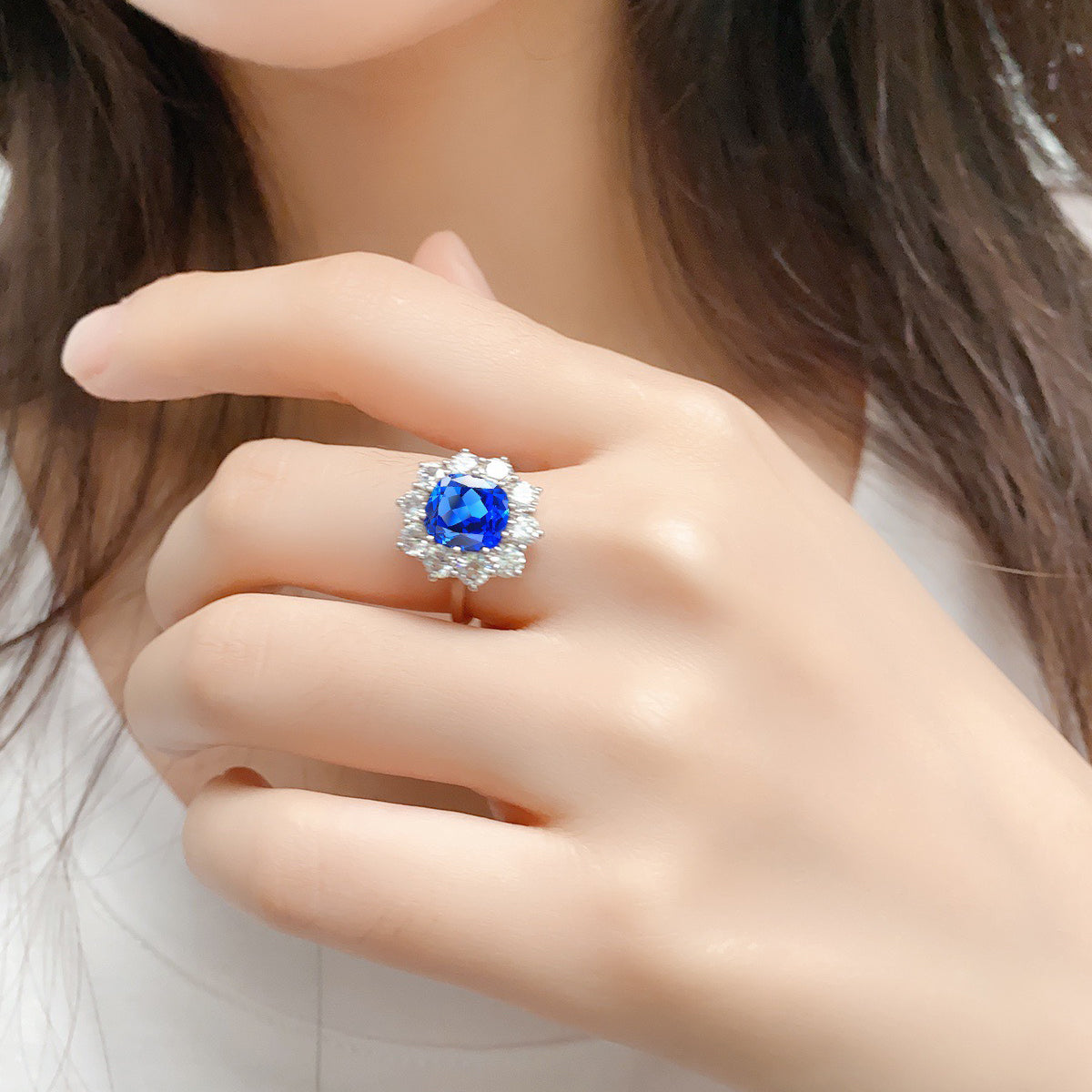 s925 sterling silver lab cobalt spinel/ruby/sapphire/emerald/paraiba & cz diamond ring
