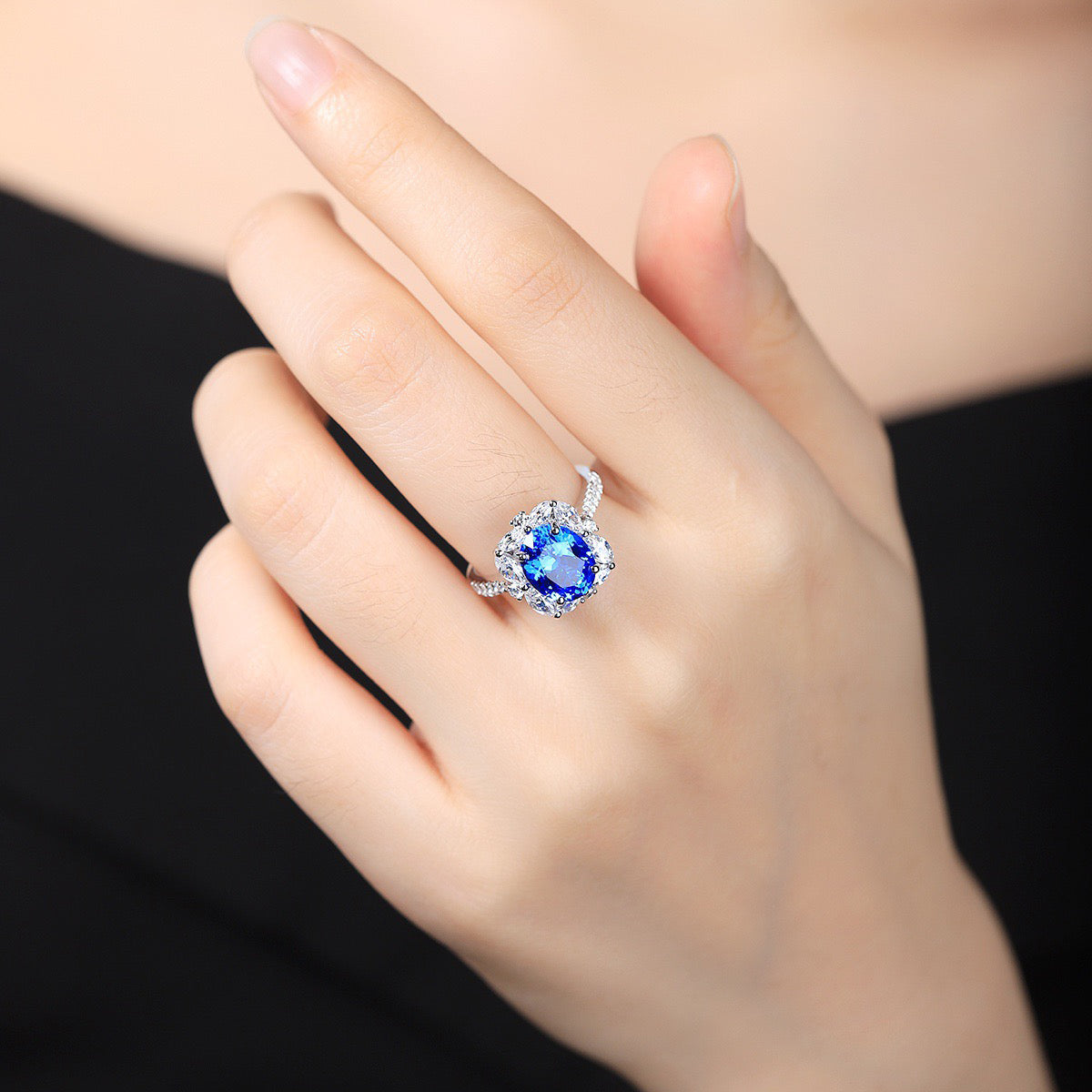 s925 sterling silver lab emerald/sapphire/ruby/paraiba/cobalt spinel & cz diamond ring