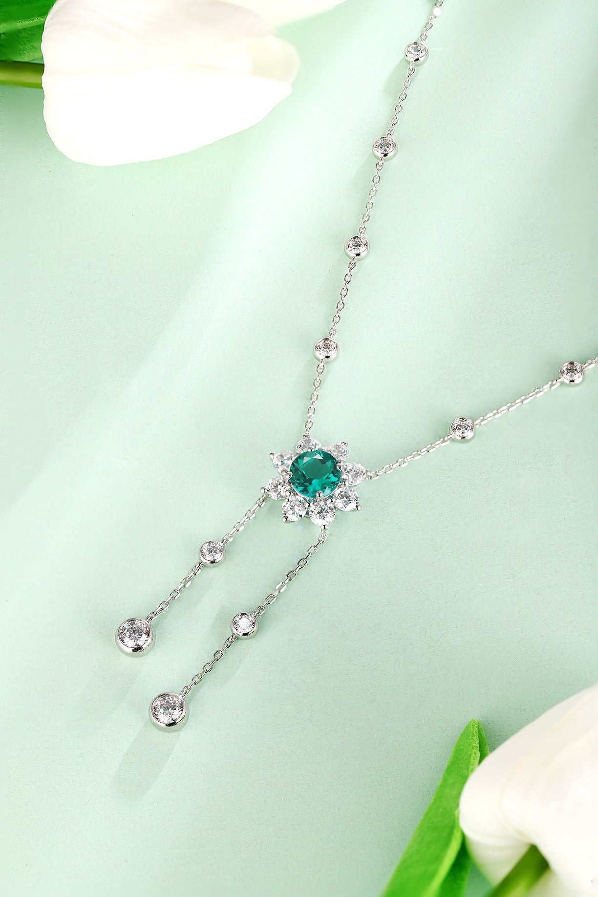 s925 sterling silver lab emerald/ruby/sapphire/paraiba/cobalt spinel & cz diamond necklace