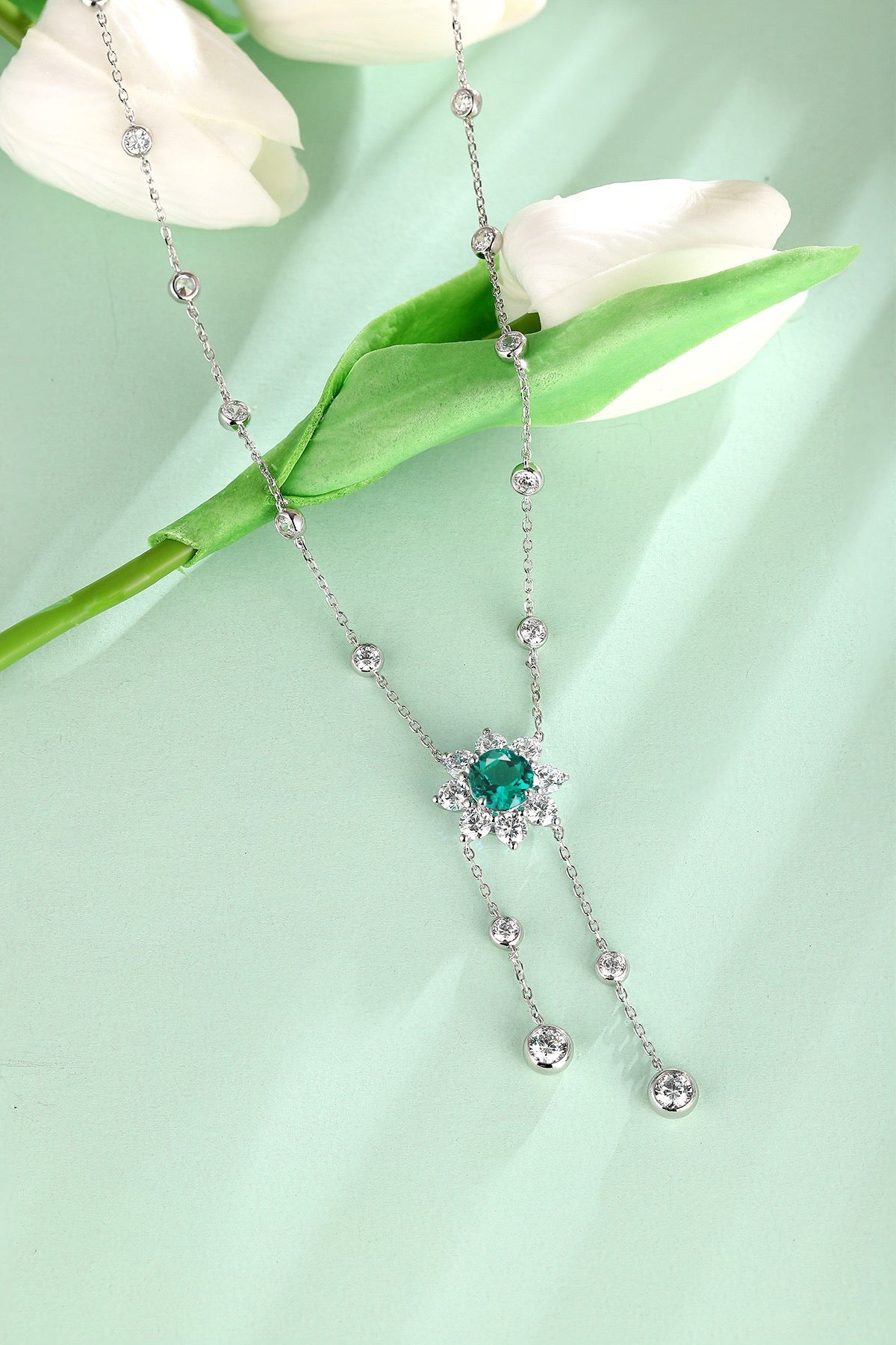 s925 sterling silver lab emerald/ruby/sapphire/paraiba/cobalt spinel & cz diamond necklace
