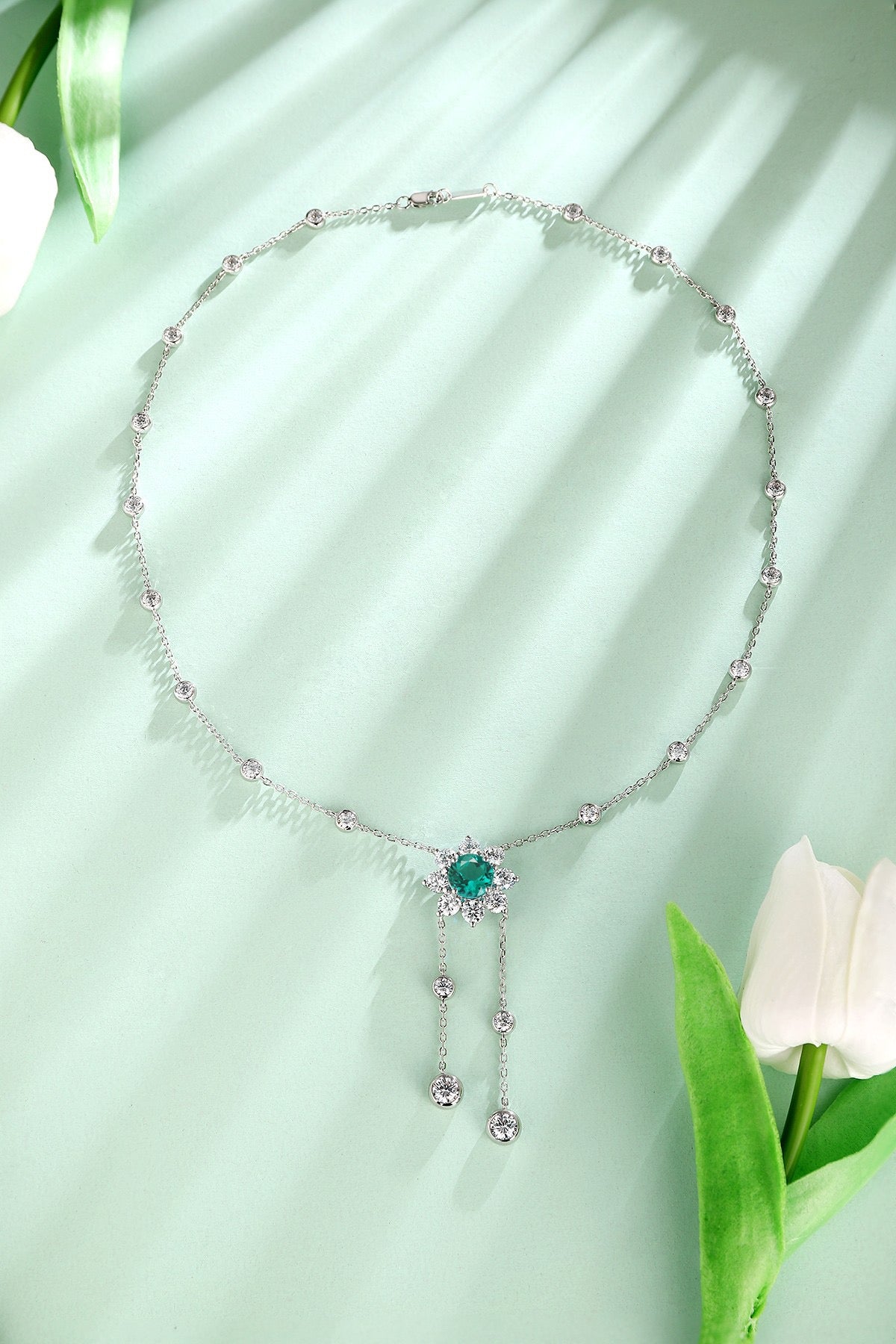 s925 sterling silver lab emerald/ruby/sapphire/paraiba/cobalt spinel & cz diamond necklace