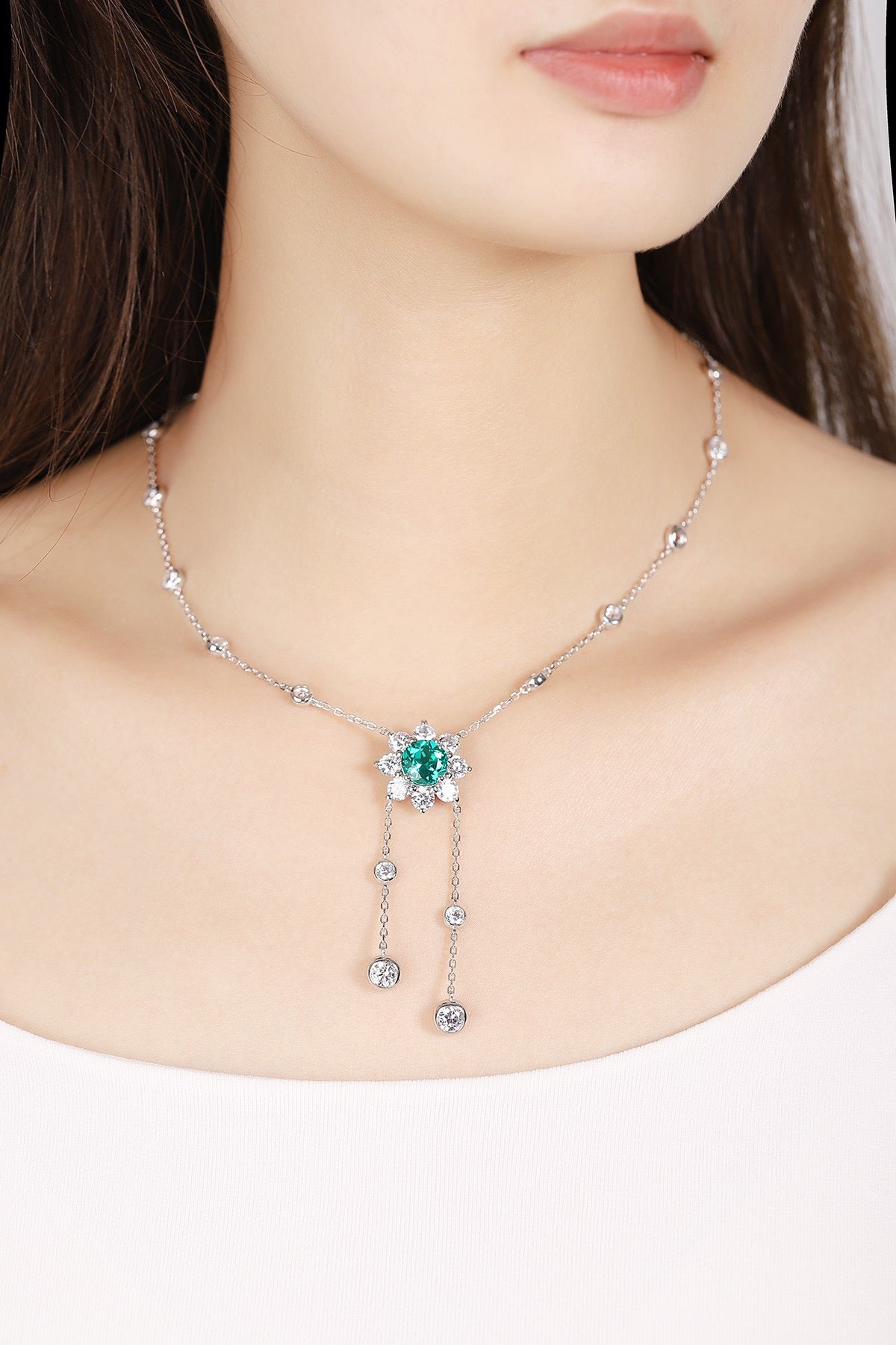 s925 sterling silver lab emerald/ruby/sapphire/paraiba/cobalt spinel & cz diamond necklace