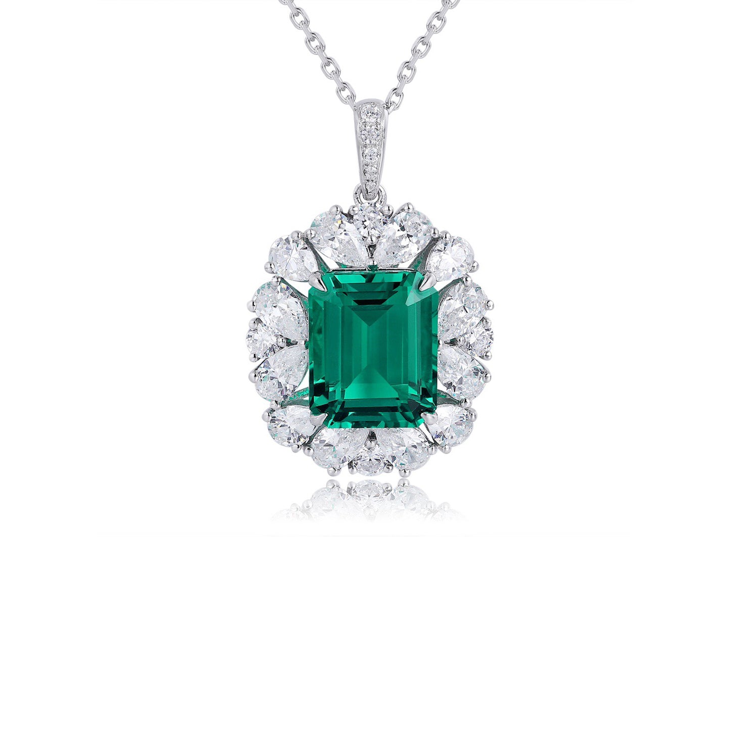 s925 sterling silver lab emerald & cz diamond necklace