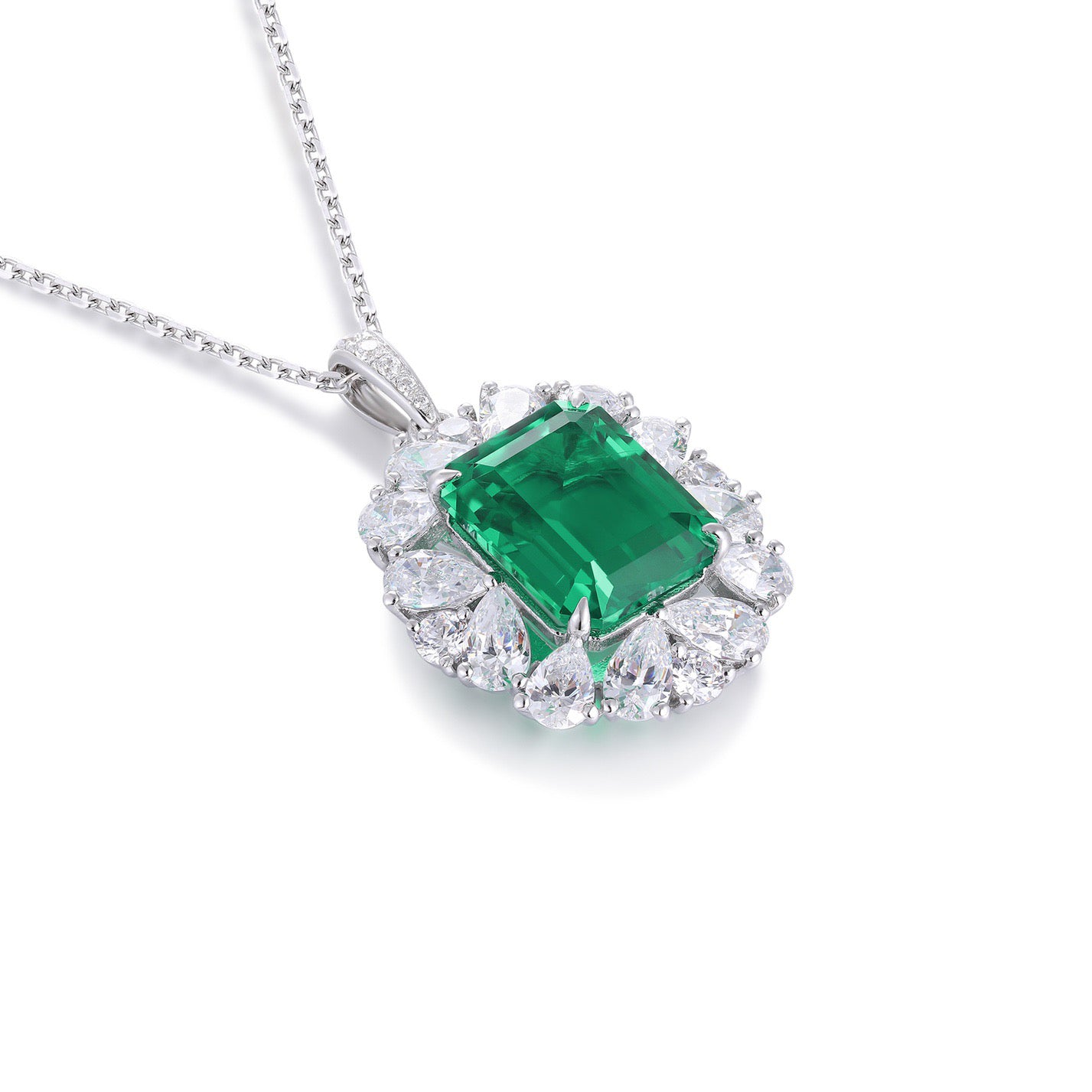 s925 sterling silver lab emerald & cz diamond necklace