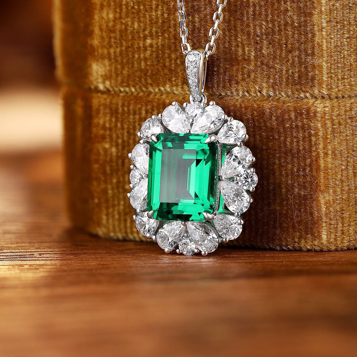 s925 sterling silver lab emerald & cz diamond necklace