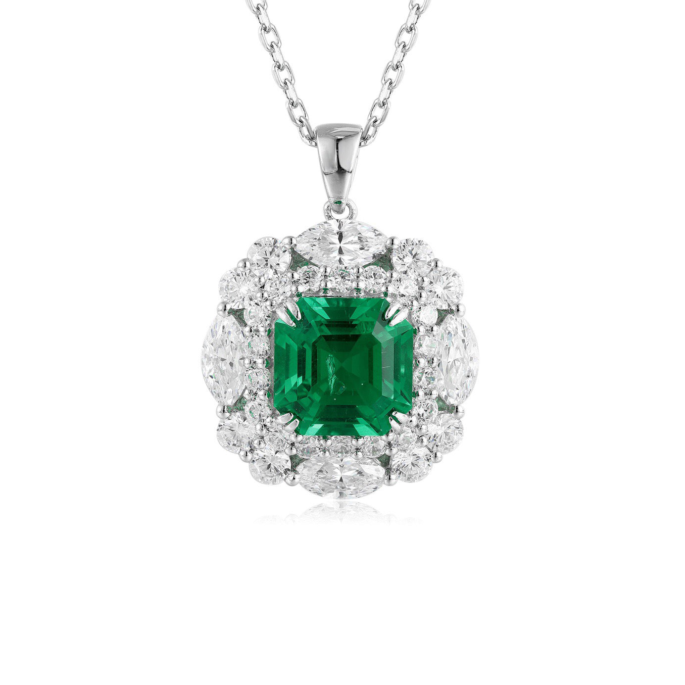 s925 sterling silver lab emerald & cz diamond necklace