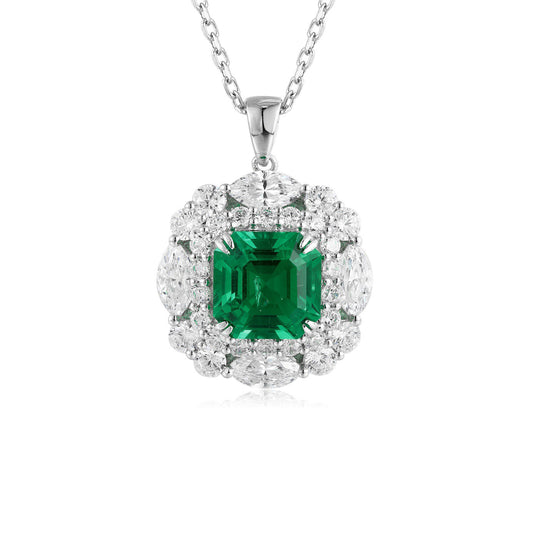 S925 Sterling Silver Lab Emerald & CZ Diamond Necklace