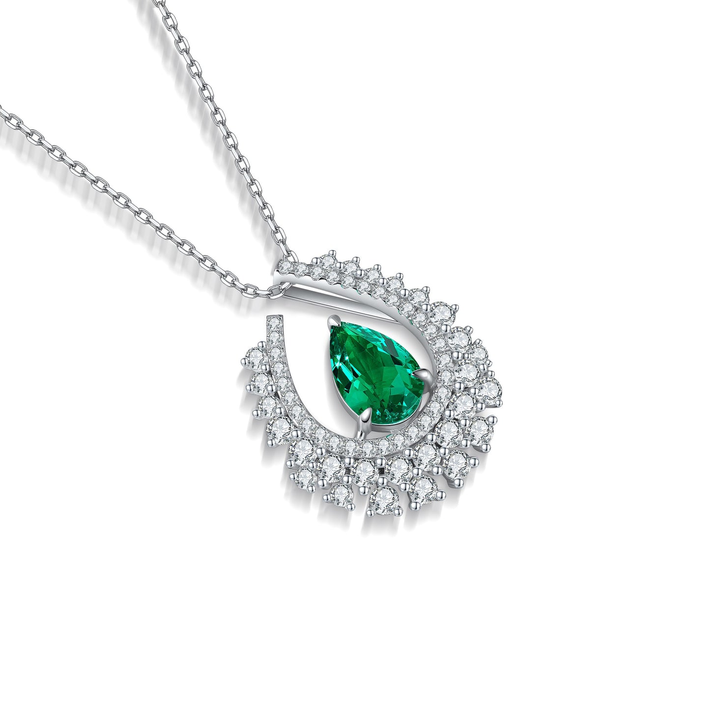 s925 sterling silver lab emerald/ruby/sapphire/paraiba & cz diamond necklace