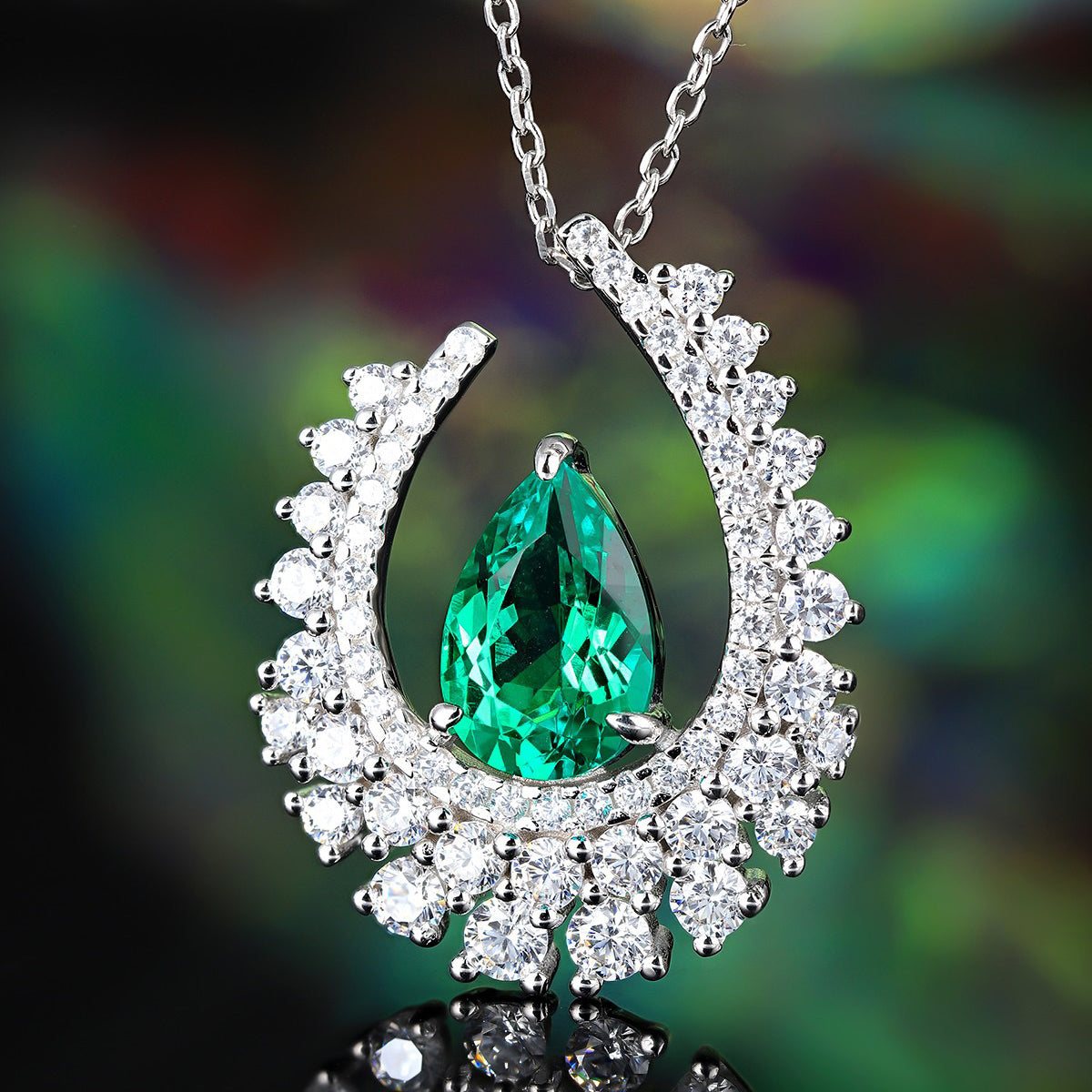s925 sterling silver lab emerald/ruby/sapphire/paraiba & cz diamond necklace