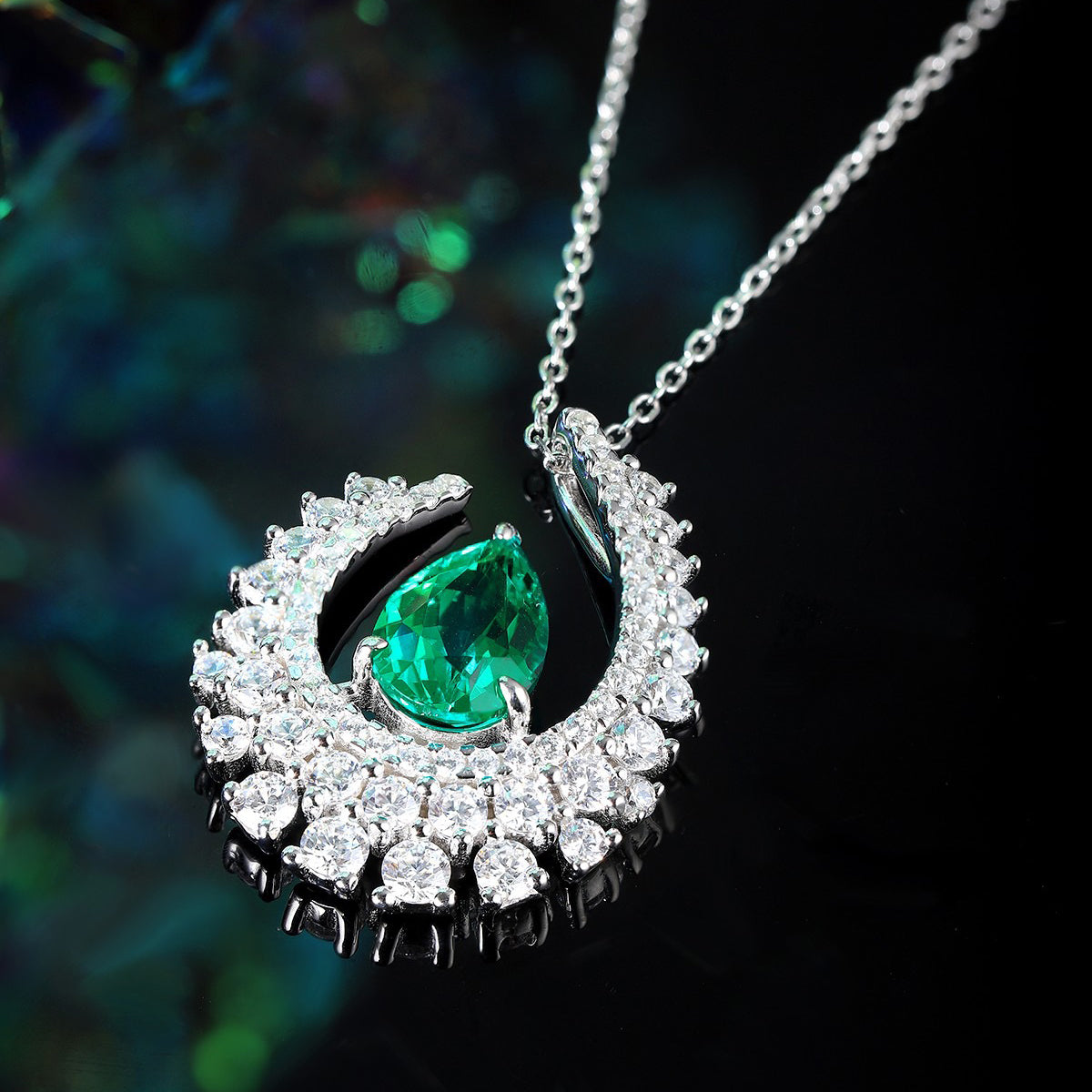 s925 sterling silver lab emerald/ruby/sapphire/paraiba & cz diamond necklace