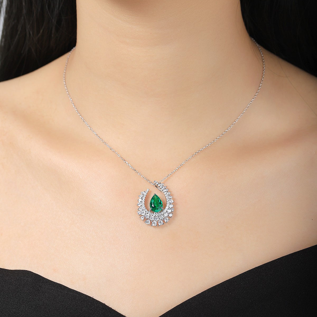 s925 sterling silver lab emerald/ruby/sapphire/paraiba & cz diamond necklace