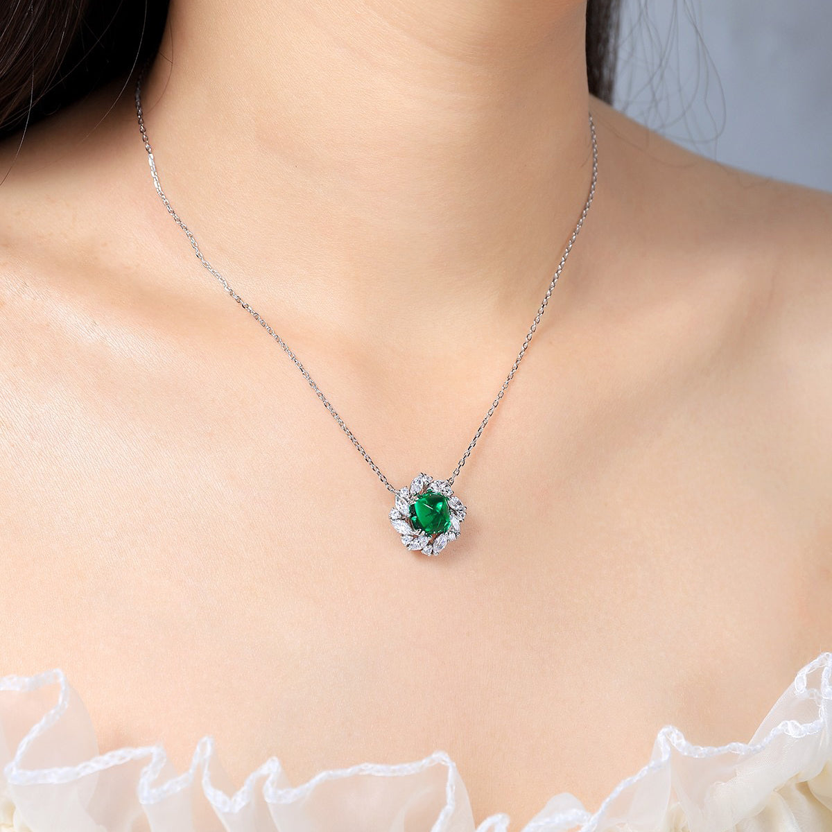 s925 sterling silver lab ruby/emerald/sapphire/paraiba & cz diamond necklace