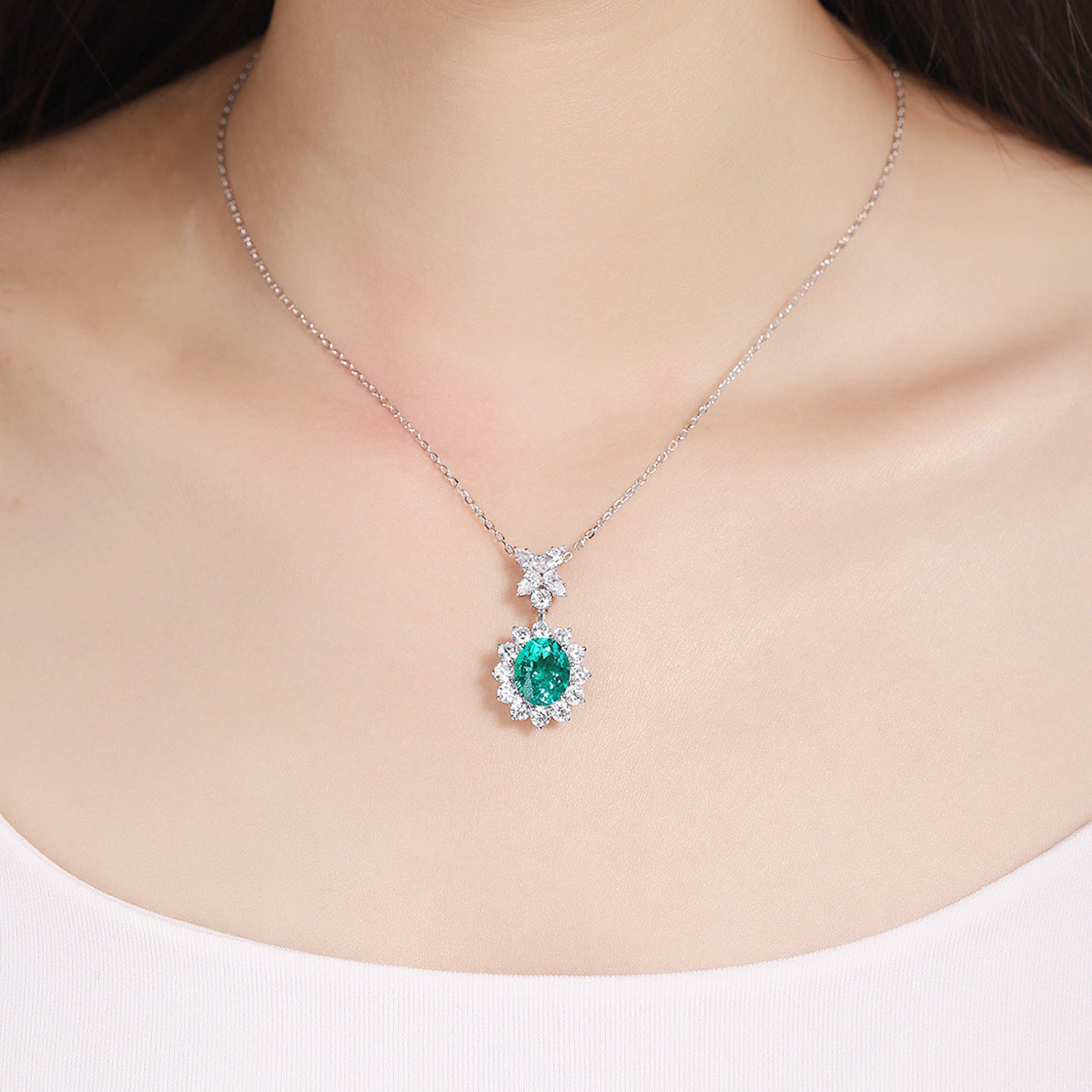 s925 sterling silver lab cobalt spinel/paraiba/emerald/sapphire/ruby & cz diamond necklace
