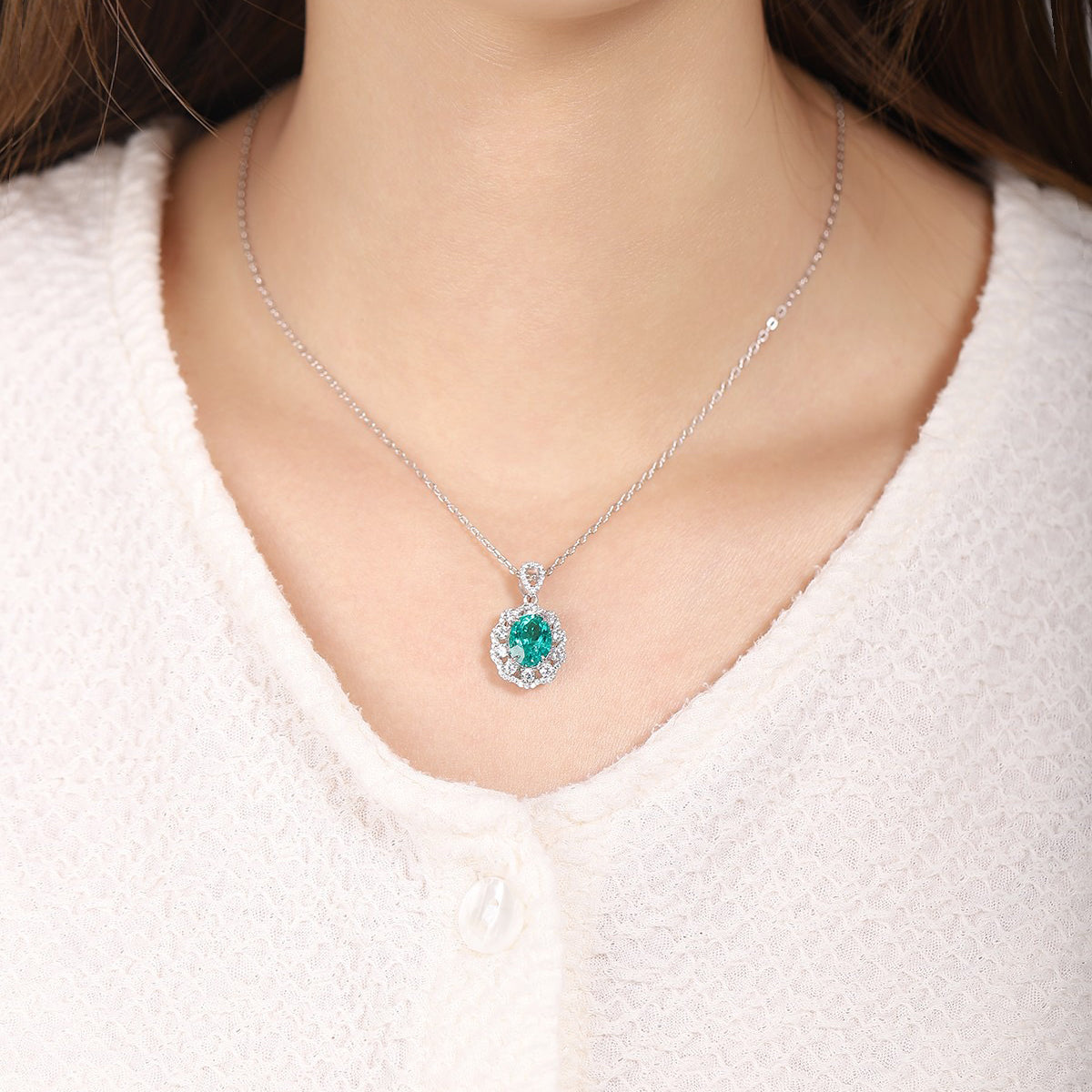 s925 sterling silver lab paraiba/ruby/sapphire/emerald/cobalt spinel & cz diamond necklace