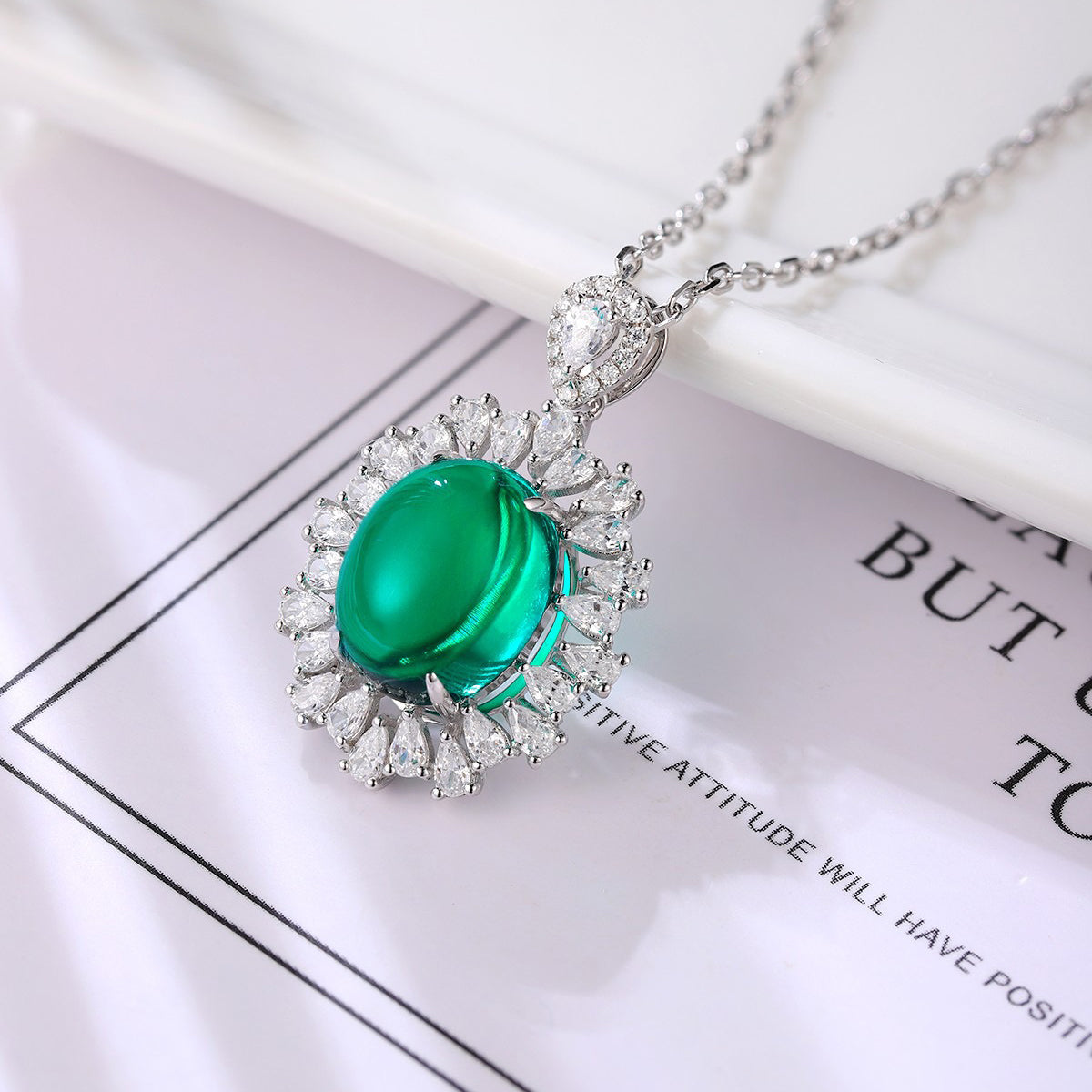s925 sterling silver lab ruby/sapphire/emerald & cz diamond necklace