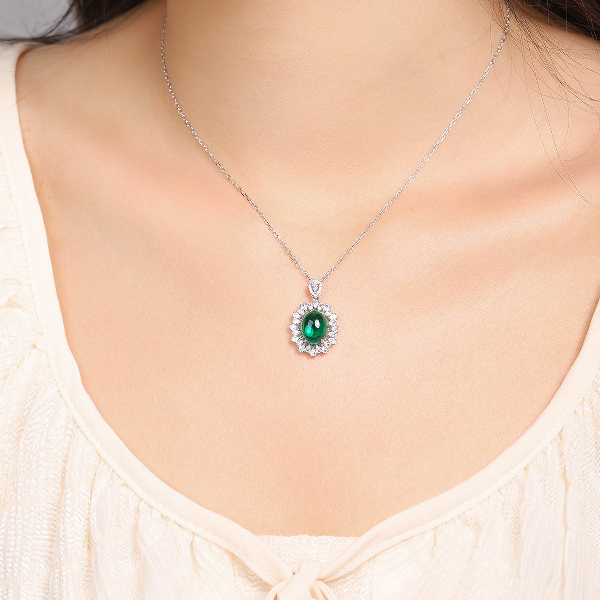 s925 sterling silver lab ruby/sapphire/emerald & cz diamond necklace
