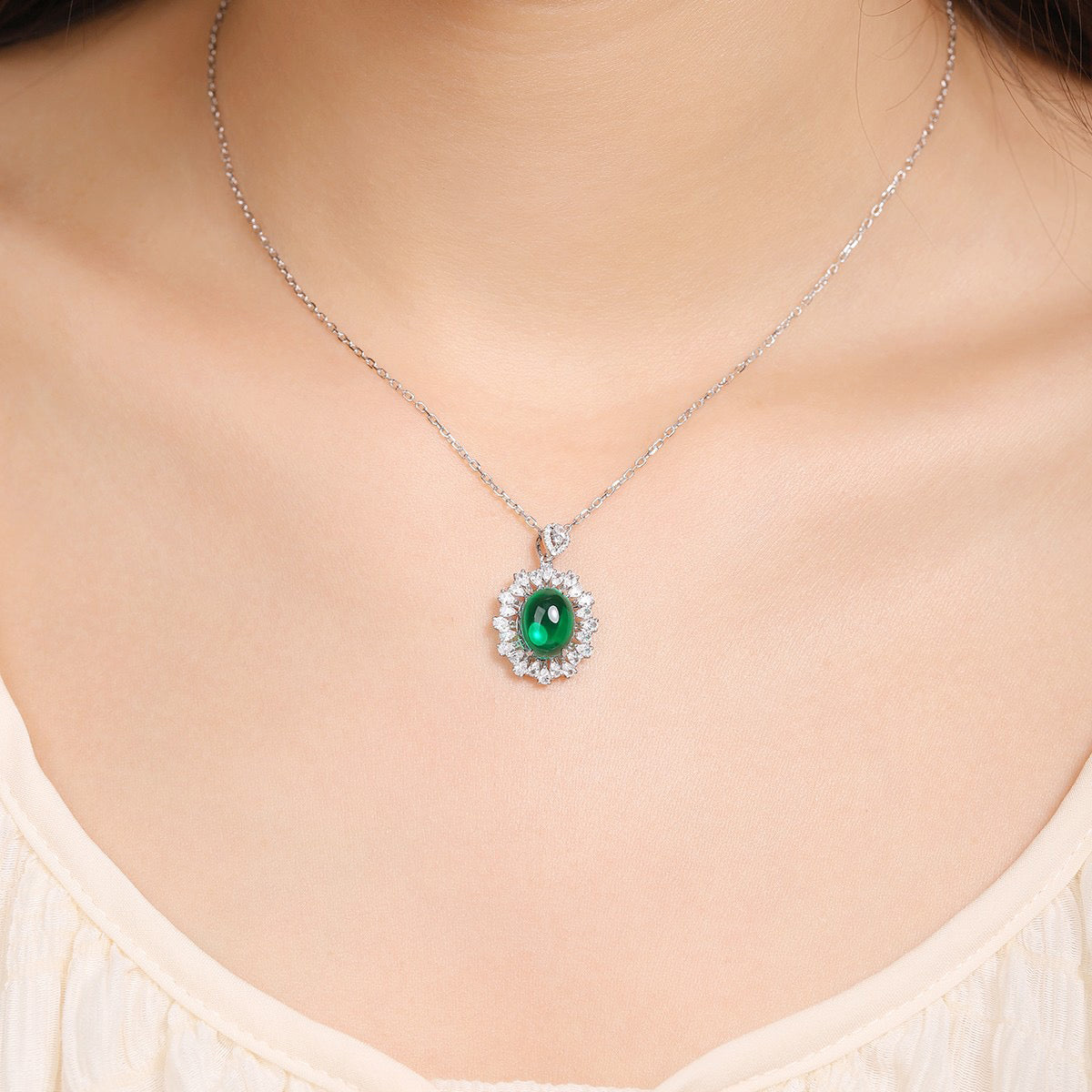 s925 sterling silver lab ruby/sapphire/emerald & cz diamond necklace