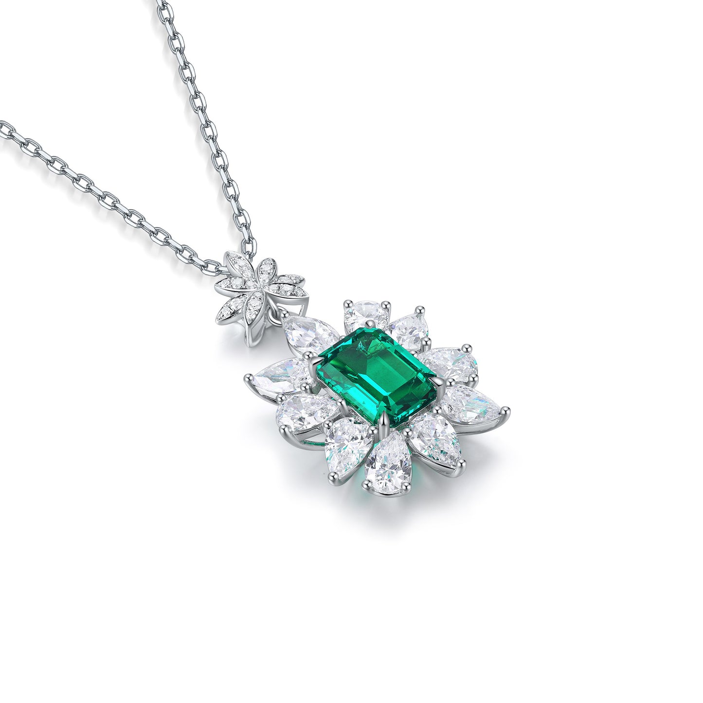 s925 sterling silver lab emerald/ruby/sapphire/pariaba/cobalt spinel & cz diamond necklace