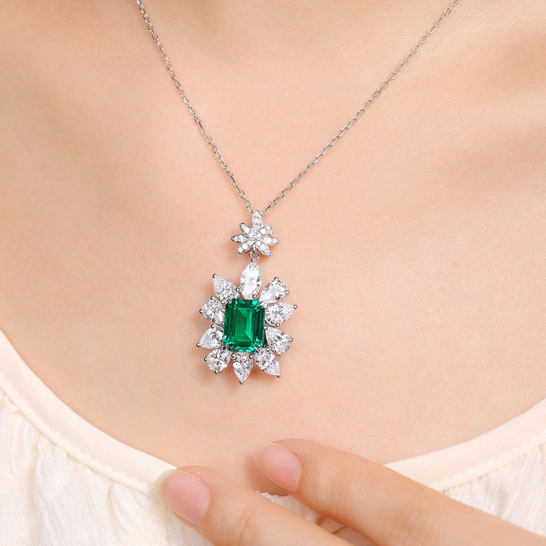 s925 sterling silver lab emerald/ruby/sapphire/pariaba/cobalt spinel & cz diamond necklace