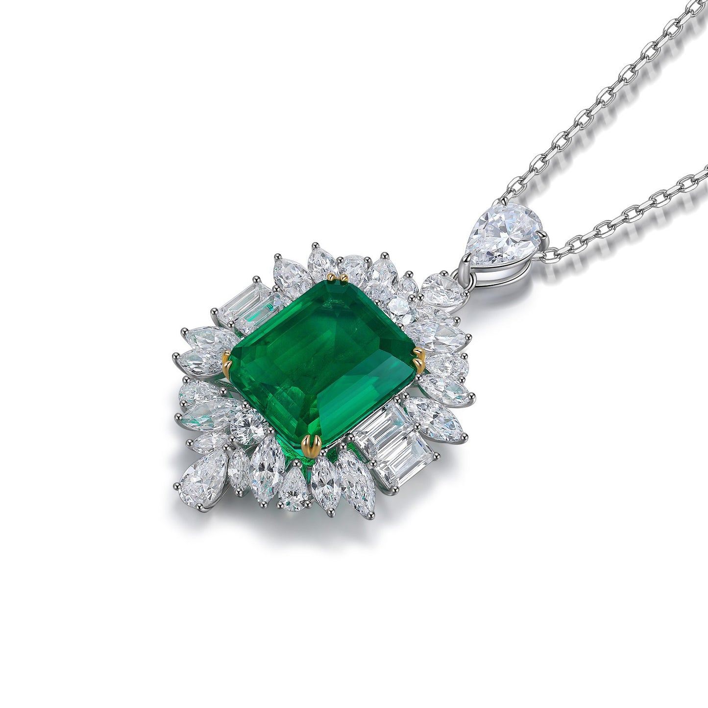 s925 sterling silver lab emerald & cz diamond necklace