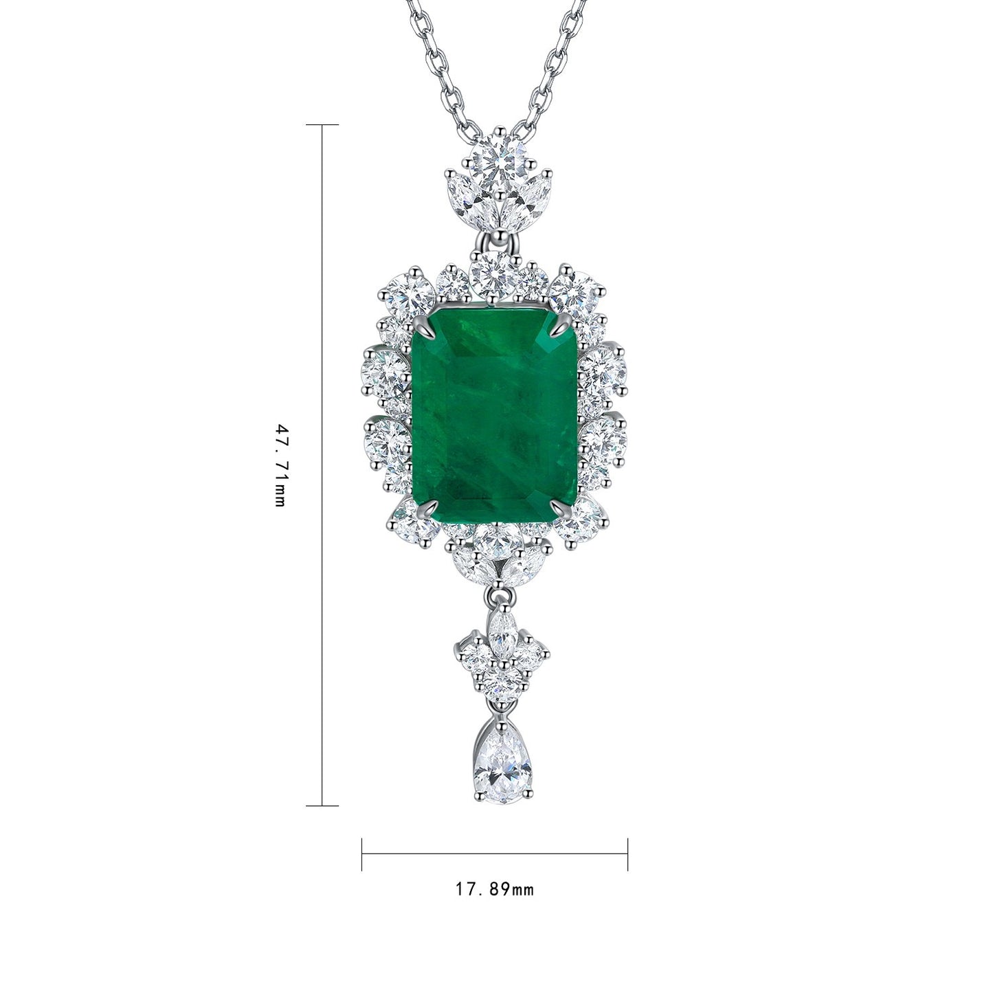 s925 sterling silver lab emerald & cz diamond necklace