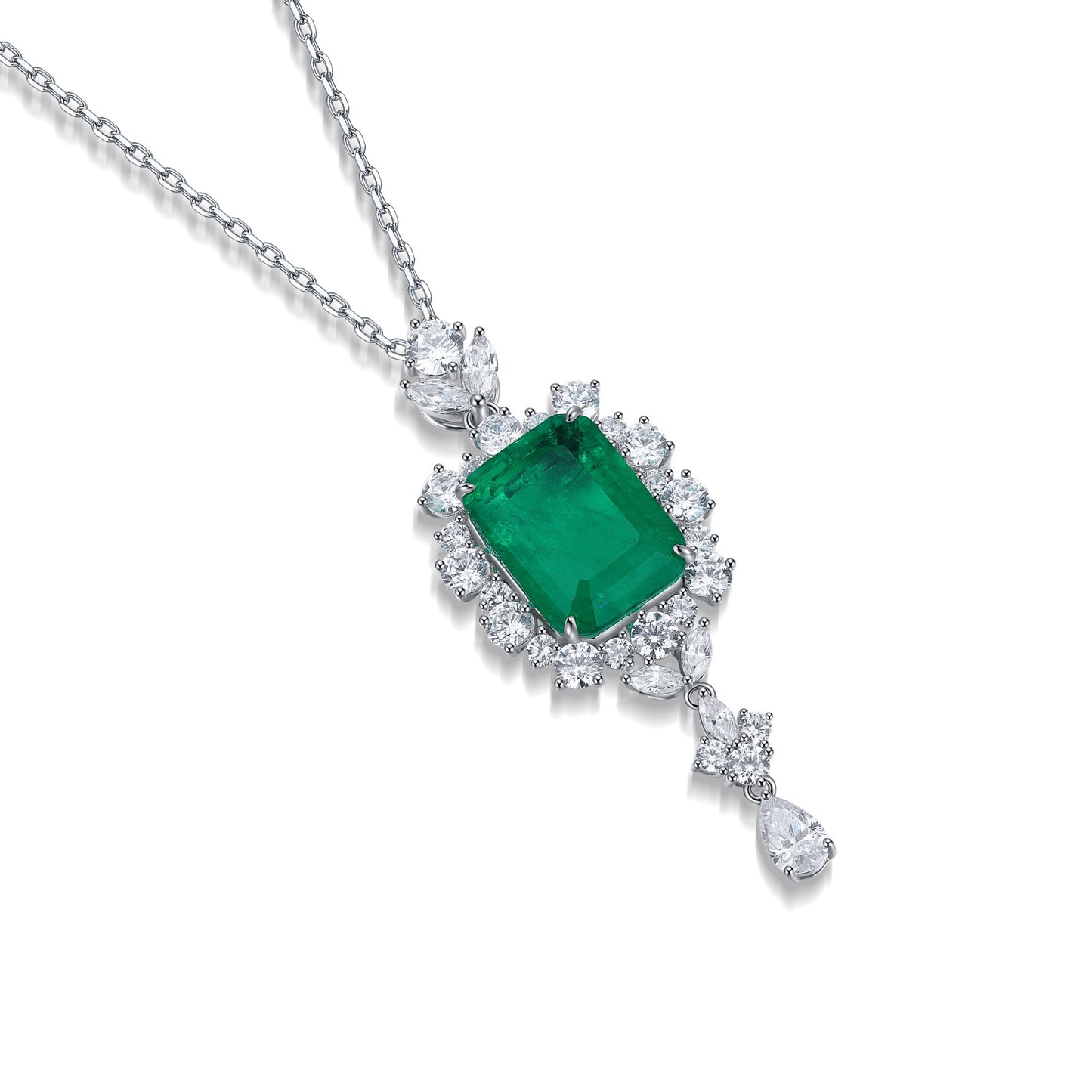 s925 sterling silver lab emerald & cz diamond necklace