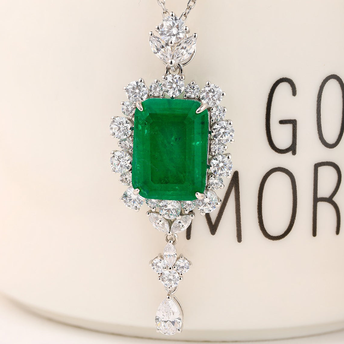 s925 sterling silver lab emerald & cz diamond necklace