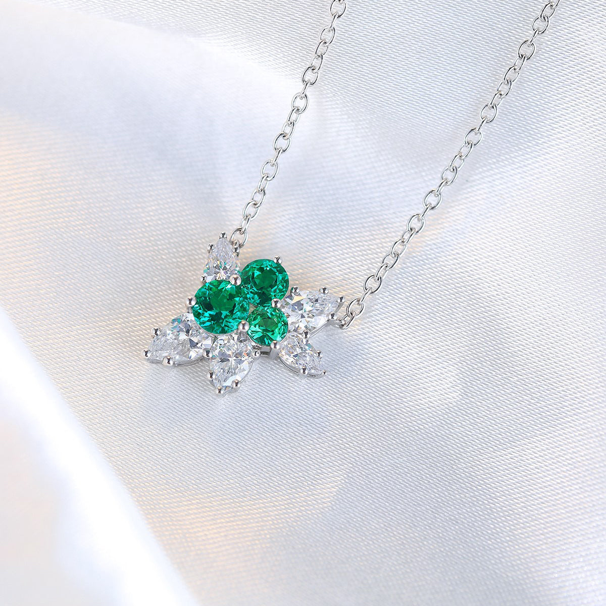 s925 sterling silver lab ruby/emerald/sapphire/paraiba & cz diamond necklace