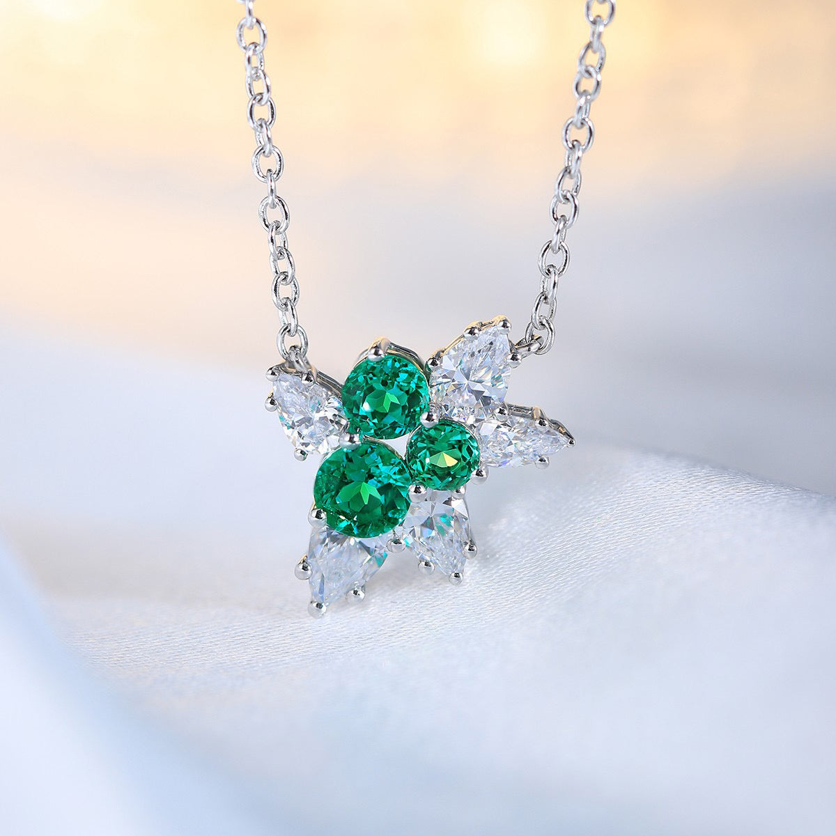 s925 sterling silver lab ruby/emerald/sapphire/paraiba & cz diamond necklace