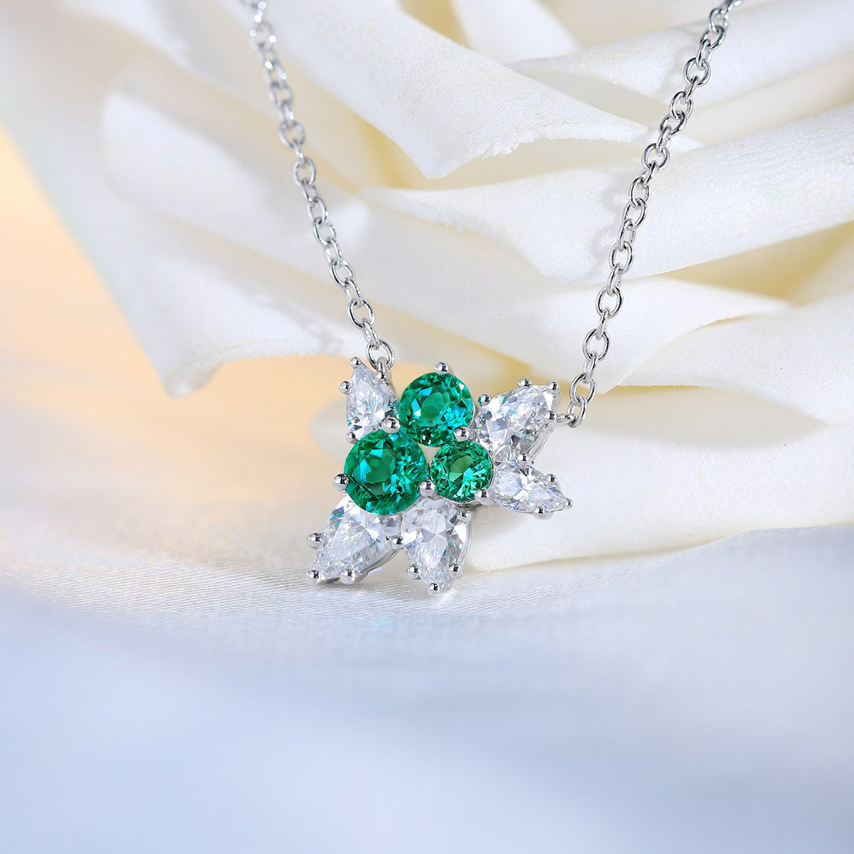 s925 sterling silver lab ruby/emerald/sapphire/paraiba & cz diamond necklace