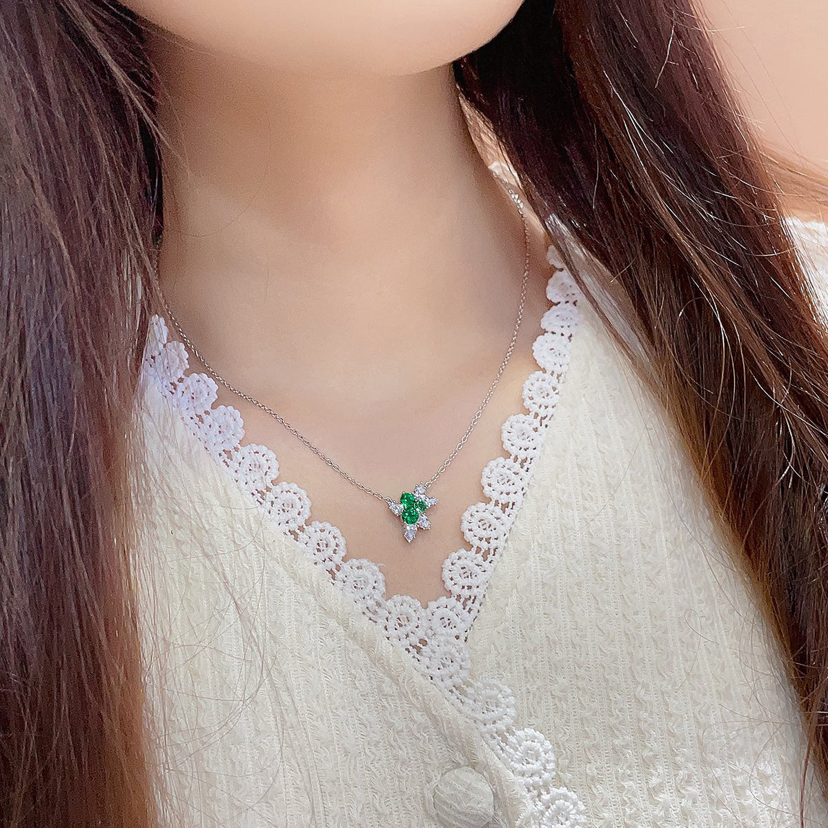 s925 sterling silver lab ruby/emerald/sapphire/paraiba & cz diamond necklace