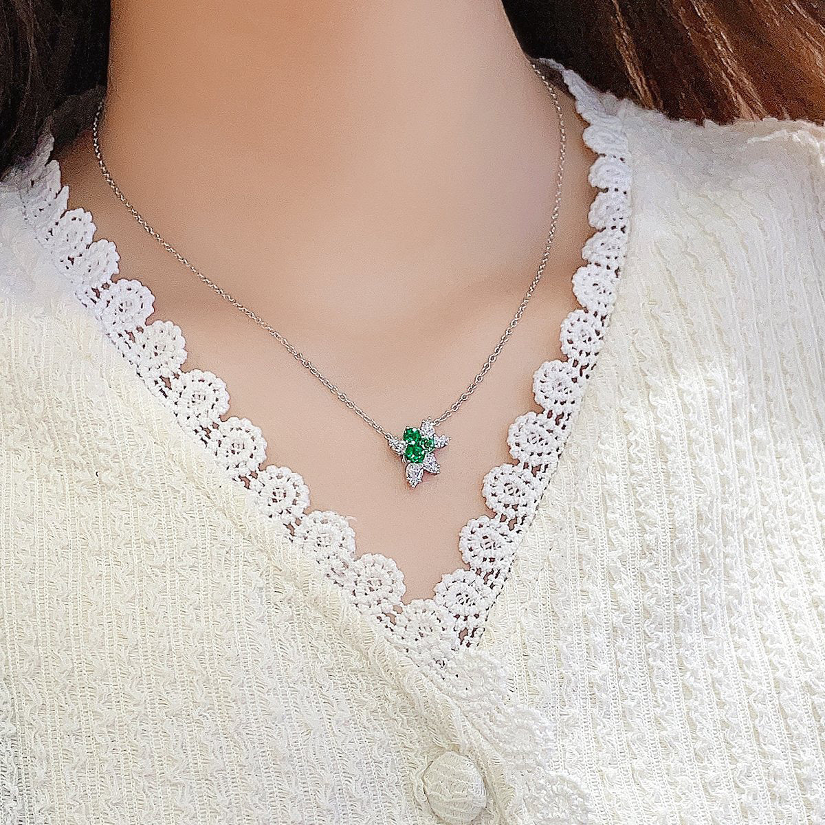 s925 sterling silver lab ruby/emerald/sapphire/paraiba & cz diamond necklace