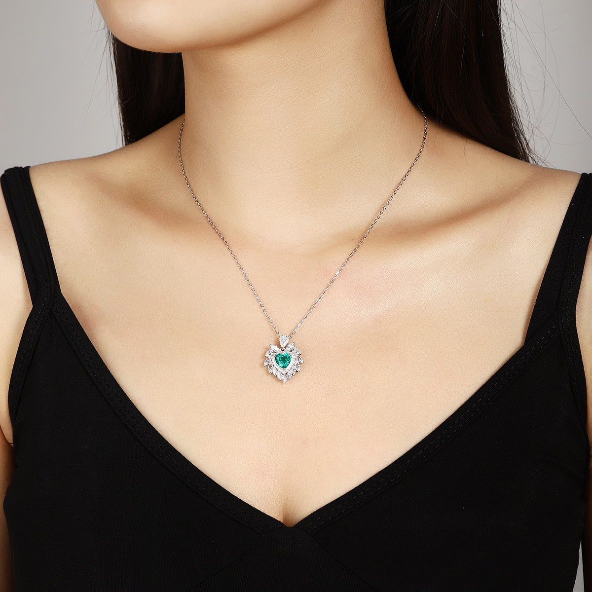 s925 sterling silver lab ruby/sapphire/emerald/paraiba & cz diamond necklace