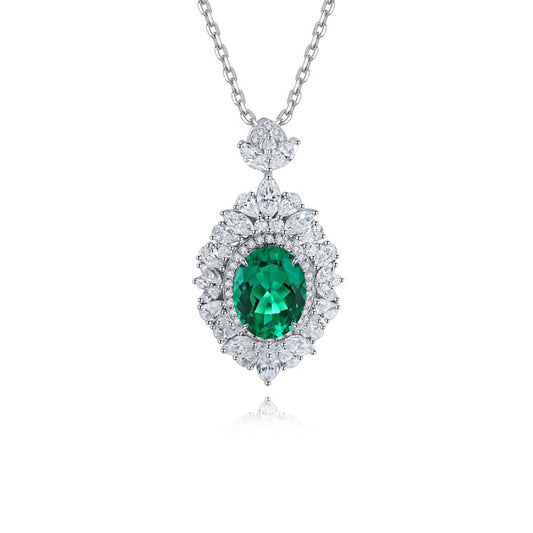S925 Sterling Silver Lab Emerald/Ruby/Sapphire/Paraiba/Cobalt Spinel & CZ Diamond Necklace
