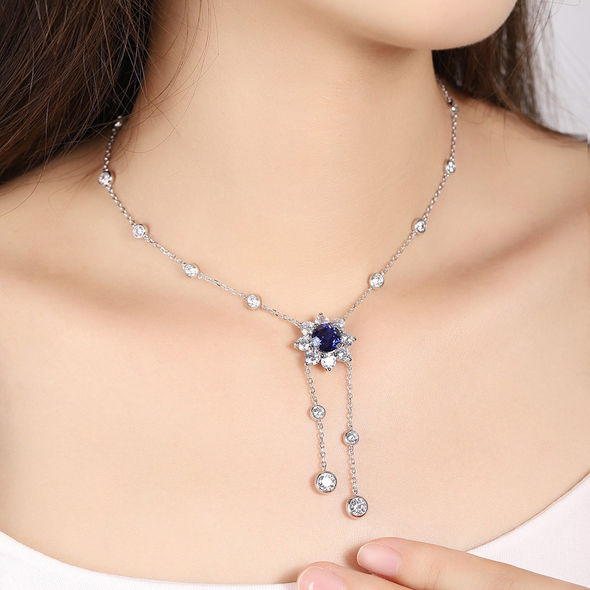 s925 sterling silver lab emerald/ruby/sapphire/paraiba/cobalt spinel & cz diamond necklace