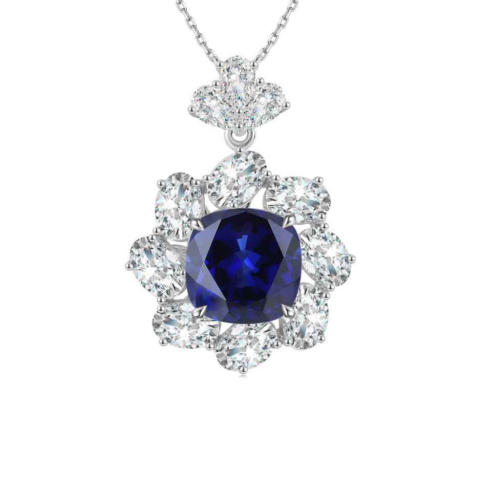 s925 sterling silver lab ruby/emerald/sapphire/paraiba & cz diamond necklace