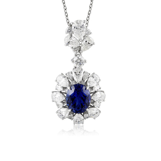 S925 Sterling Silver Lab Sapphire/Paraiba/Ruby & CZ Diamond Necklace