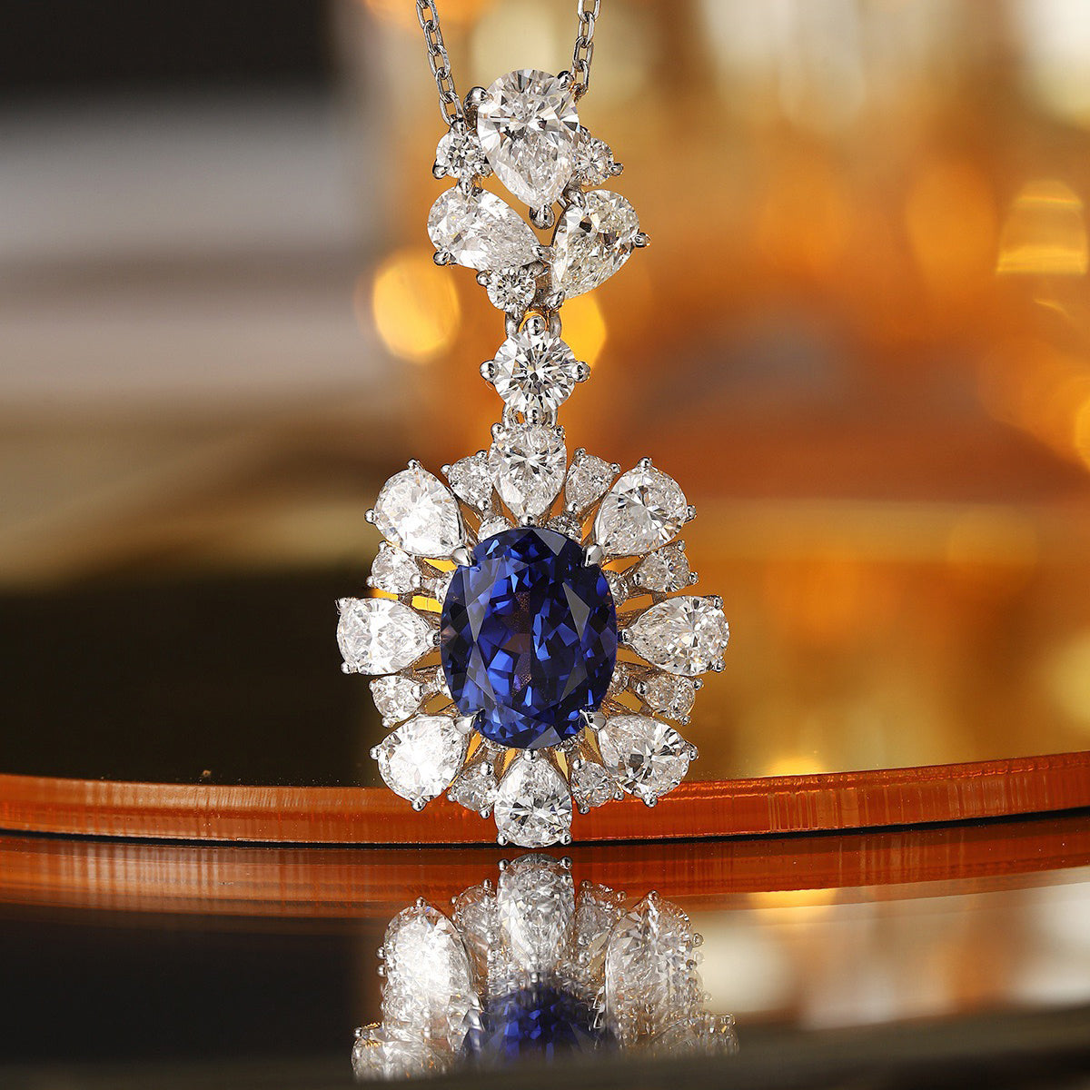 s925 sterling silver lab sapphire/paraiba/ruby & cz diamond necklace